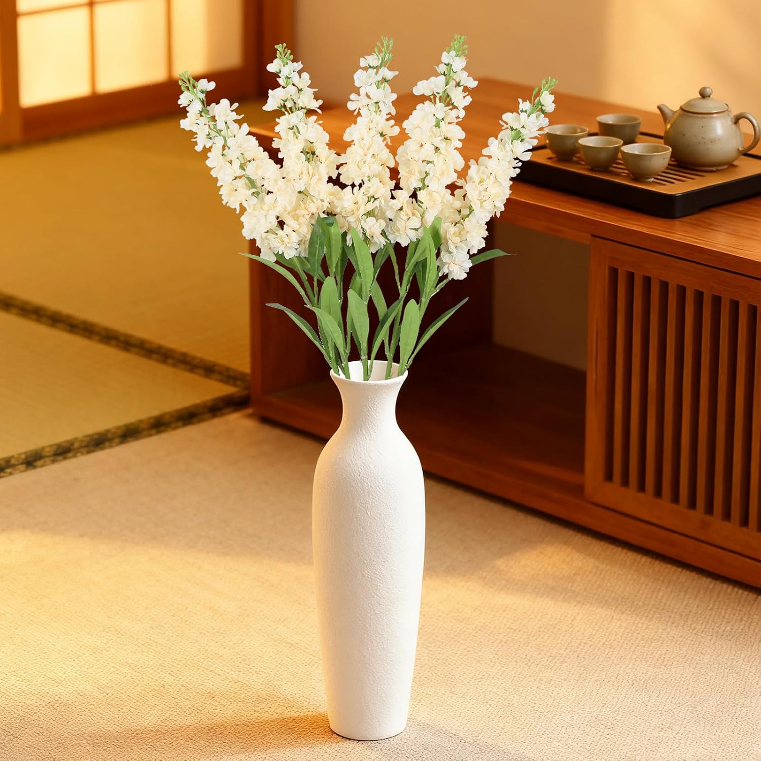 Champagne Delphinium Artificial Flowers 5PCS Silk Flowers with Stems Snapdragon Long Stem for Tall Vase Home Wedding Centerpieces Decor (Champagne)