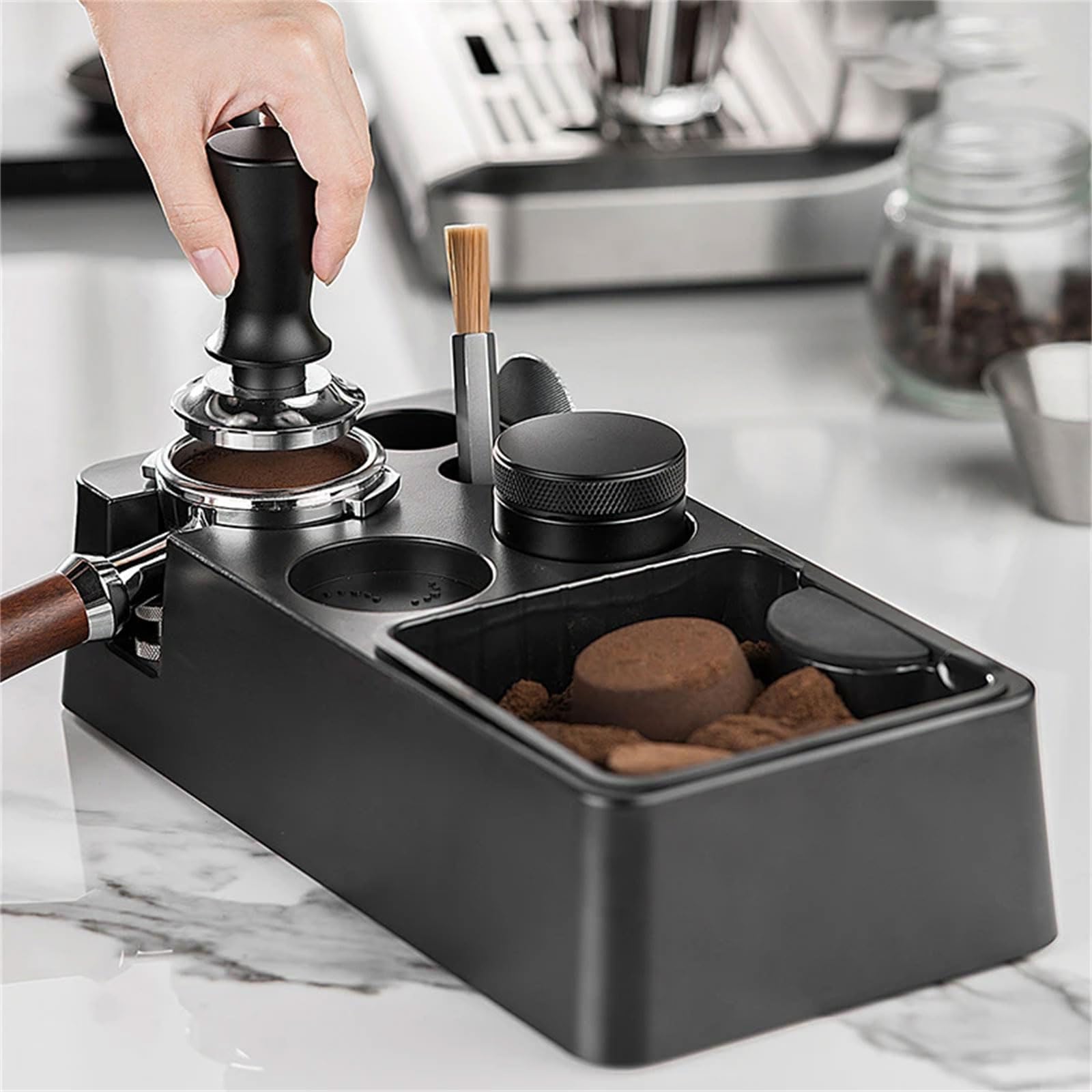 51/53 / 58mm Mutifuctional Siebträger Kaffee Tamper Station Kaffee Schlacke Boden Eimer Zubehör Tamper