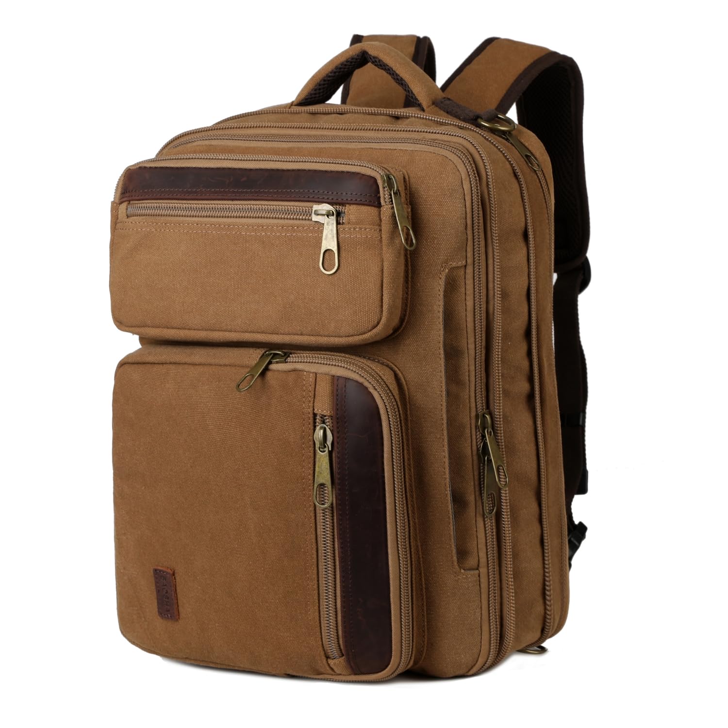 Baosha Echtes Leder Leinwand Laptop Rucksack Aktentasche Hyb