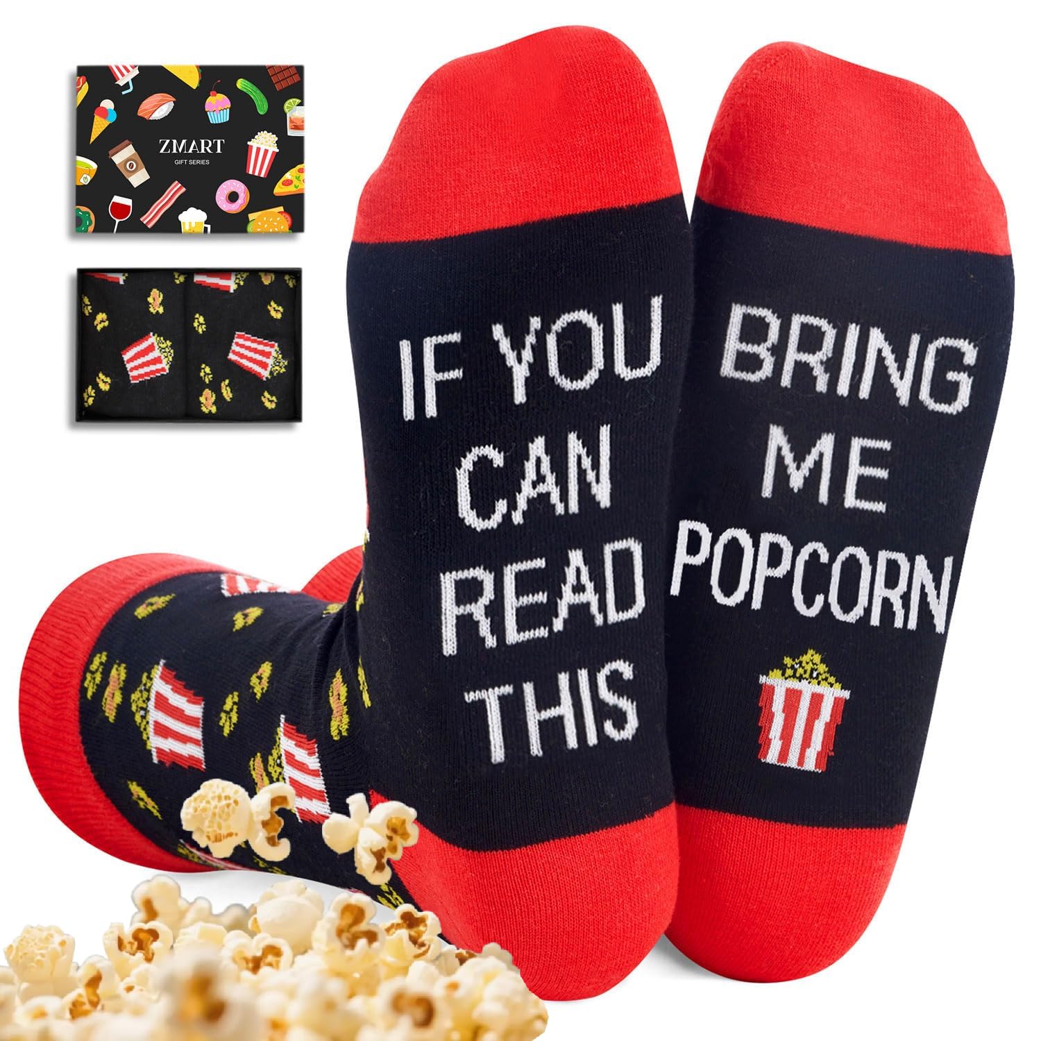 Zmart if You Can Read This - Popcorn Pickle Bacon Avocado Sushi Pizza Socks Gifts for Men