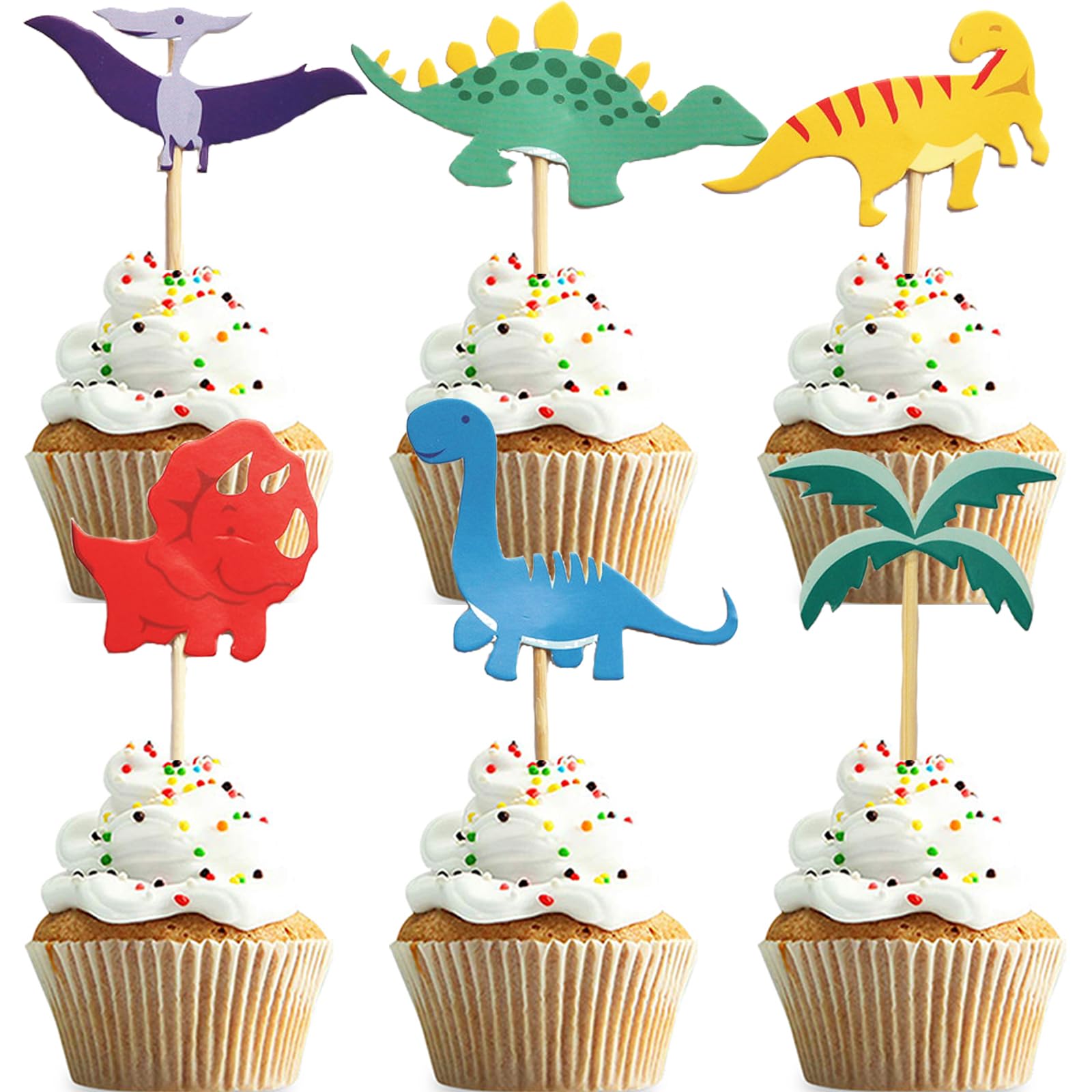 Dinosaur Cupcake Toppers,24 PCS Dino Cupcake Toppers,Dinosaur Cake Topper,Dino Cake Topper,Dinosaur Cake Decorations