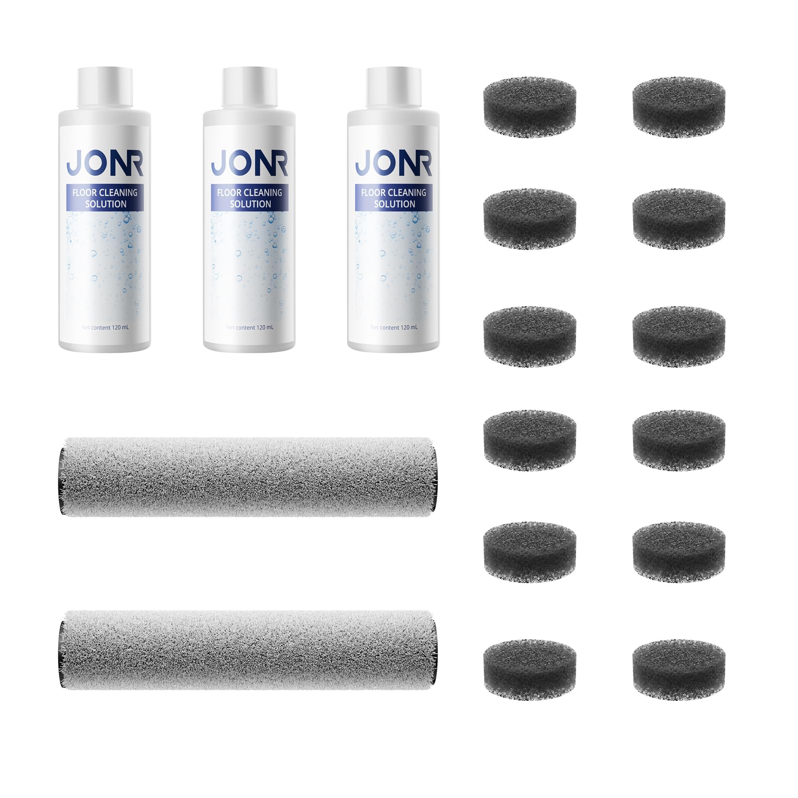 JONR H2 / H2 PRO Nass-Trockensauger Zubehör-Set – 3X Reinigungslösung, 2X Rollbürsten & 10x Filter, Ersatzteile für Bodenreiniger.