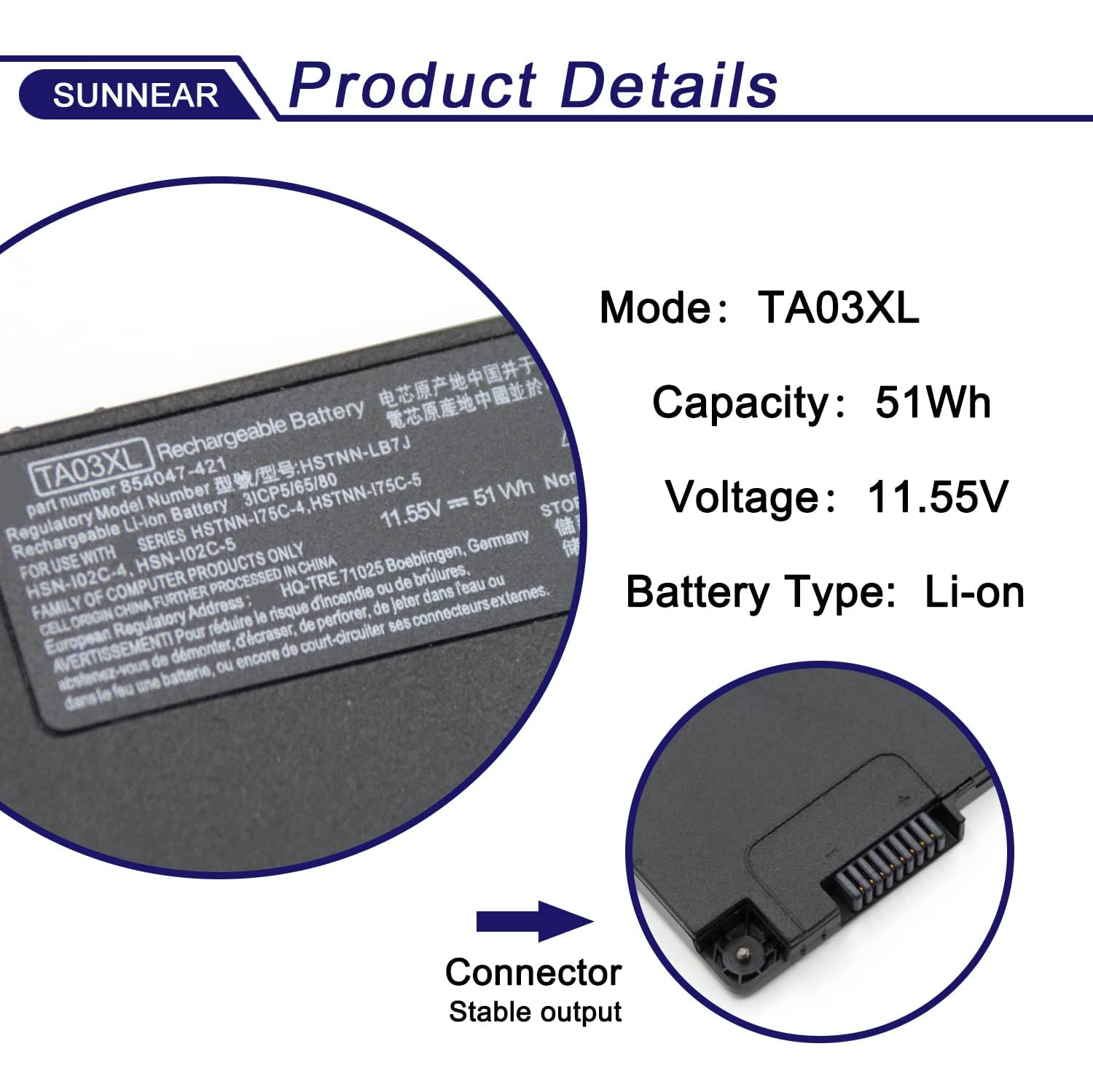 SUNNEAR TA03XL CS03XL 854047-421 Battery for HP EliteBook 745 755 840 848 850 G4 hp ZBook 14U 15U G4 Series HSTNN-LB7J HSTNN-IB7L 854047-1C1 996QA101H TA03051XL HSTNN-172C-4 HSTNN-175C-5 854108-850