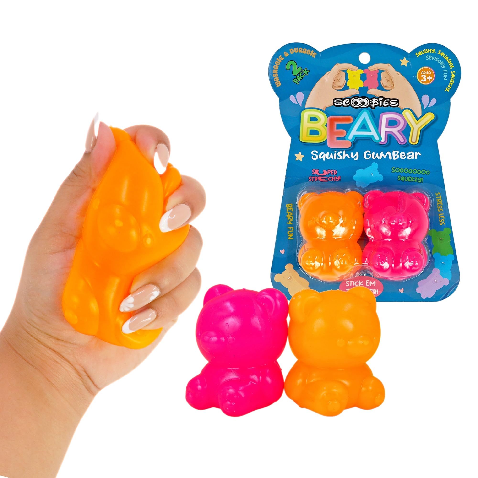 Scoobies Beary Squishy Gumbear | Pack of 2 | Fidget Teddy Toys | Sensory Play |Stretchy Anti-Stress Toy for Kids & Adults | Stress Anxiety Relief Toys for Kids and Adults Multicolor
