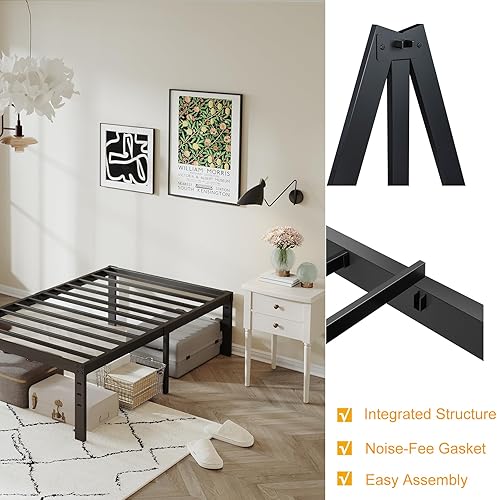 Miniatura 5 de Bastidores de cama tamaño individual, plataforma de 12 pulgadas de alto, no necesita somier, marco de metal resistente, base de colchón sin ruido,