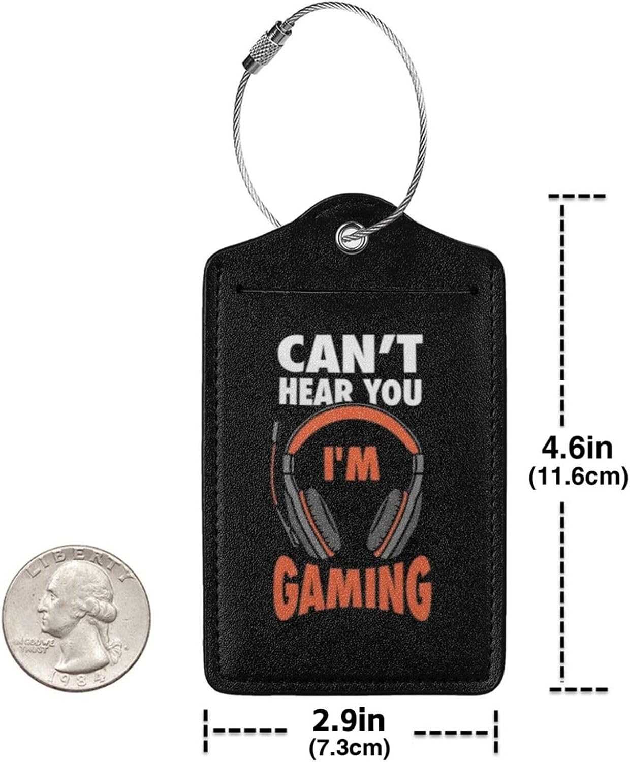 Can't Hear You I'm Gaming Leather Luggage Tag Luggage Card with Privacy Cover and Stainless Steel Ring image 5