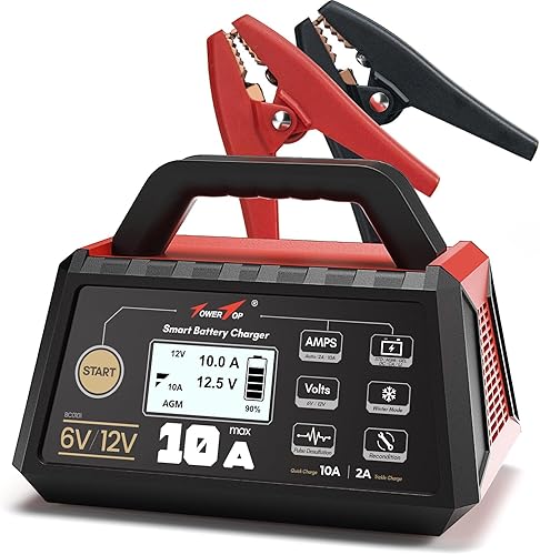 TowerTop Cargador de batería de coche inteligente Cargadores de batería 10A Cargadores de batería de barco de 6V12V con reparación automática,