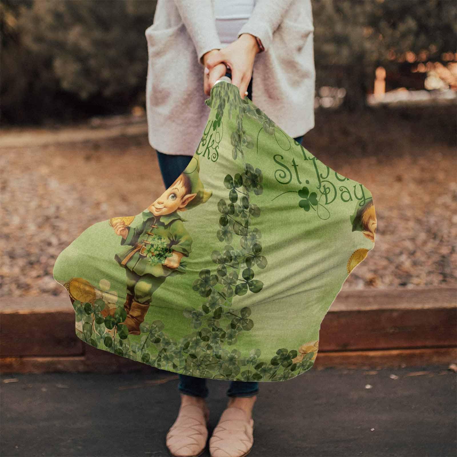 Nursing Cover for Breastfeeding Scarf, Green Happy St. Patrick's Day Elf Gold Baby Car Covers Super Soft Multi Use for Canopy Shopping Cart Cover Blanket Stroller Cover