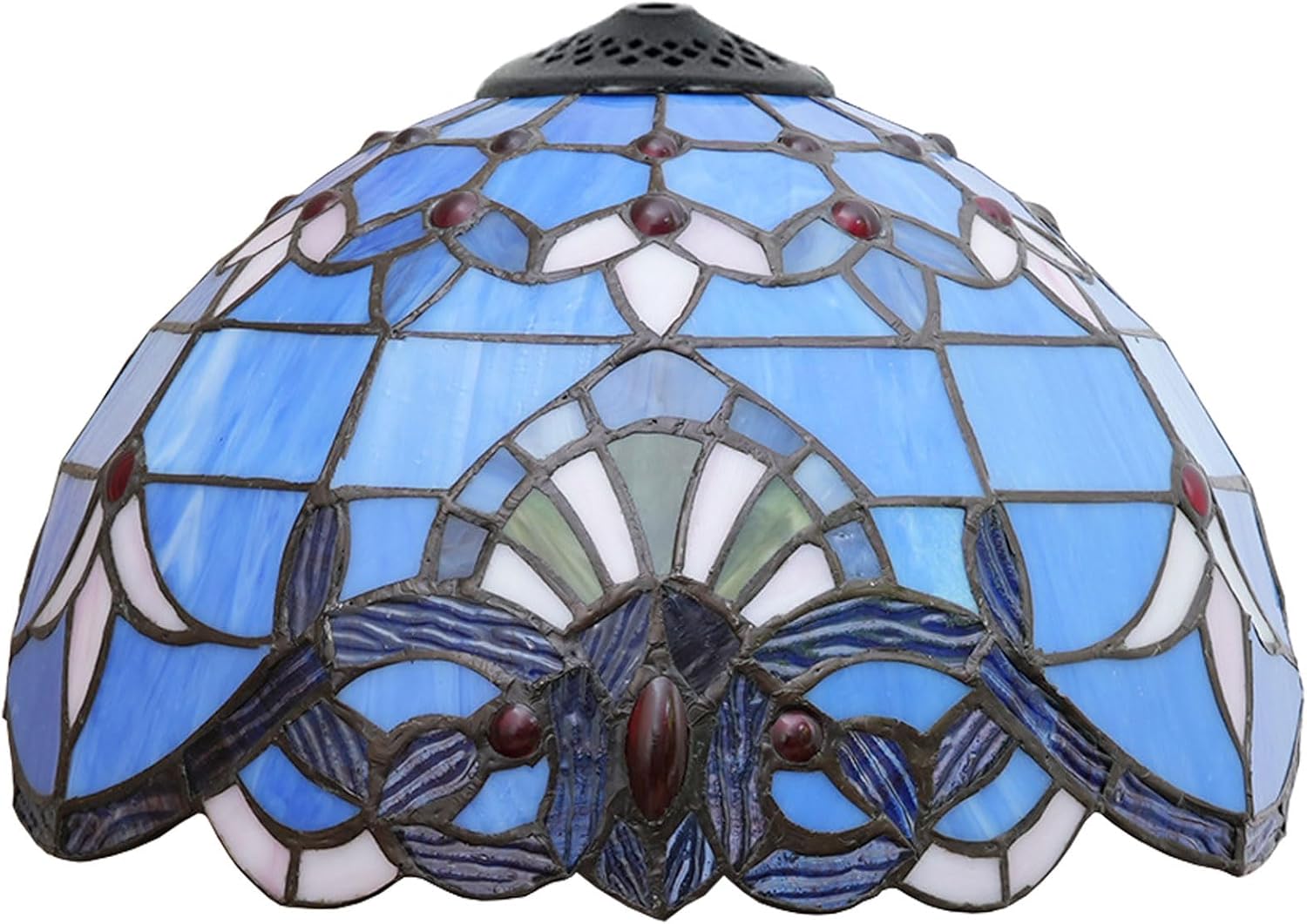 12 Inch Baroque Lamp Shade Replacement Only, Tiffany Handmade Stained Glass Lampshade, Retro Lamp Cover Accessories Fit for Table Lamp Pendant Light Ceiling Fixture,Blue