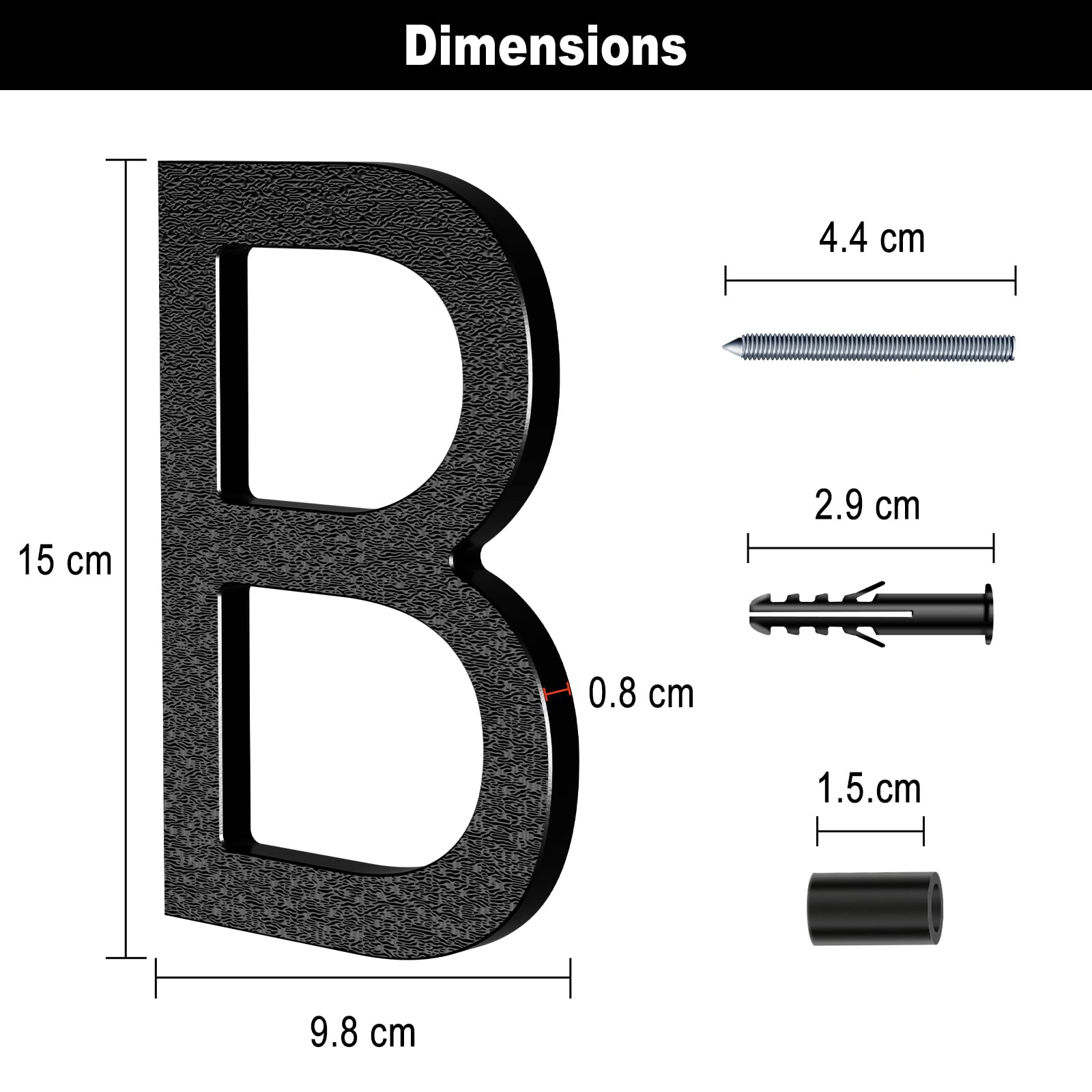 Números De Casa Exterior Negro 15 Cm - Diseño 3D Flotante, Instalación Adhesiva O Con Tornillos, Resistente Al Clima