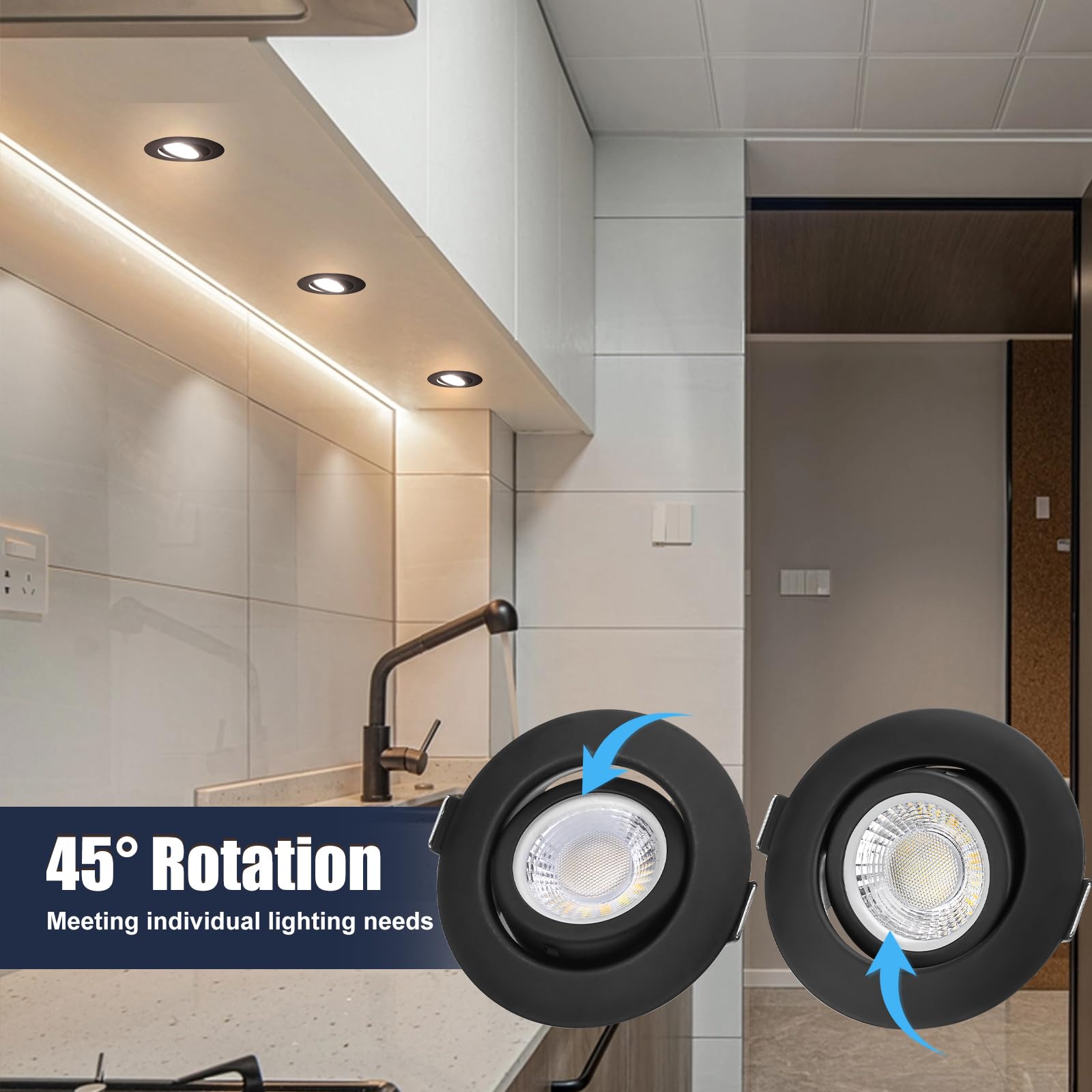 LED Einbaustrahler 230V Dimmbar Schwarz LED Spots 6W IP44 Bad Einbauleuchten Schwenkbar Deckenspots,Warmweiß Neutralweiß Kaltweiß deckenleuchte für Badezimmer Küche Wohnzimmer,6er Set