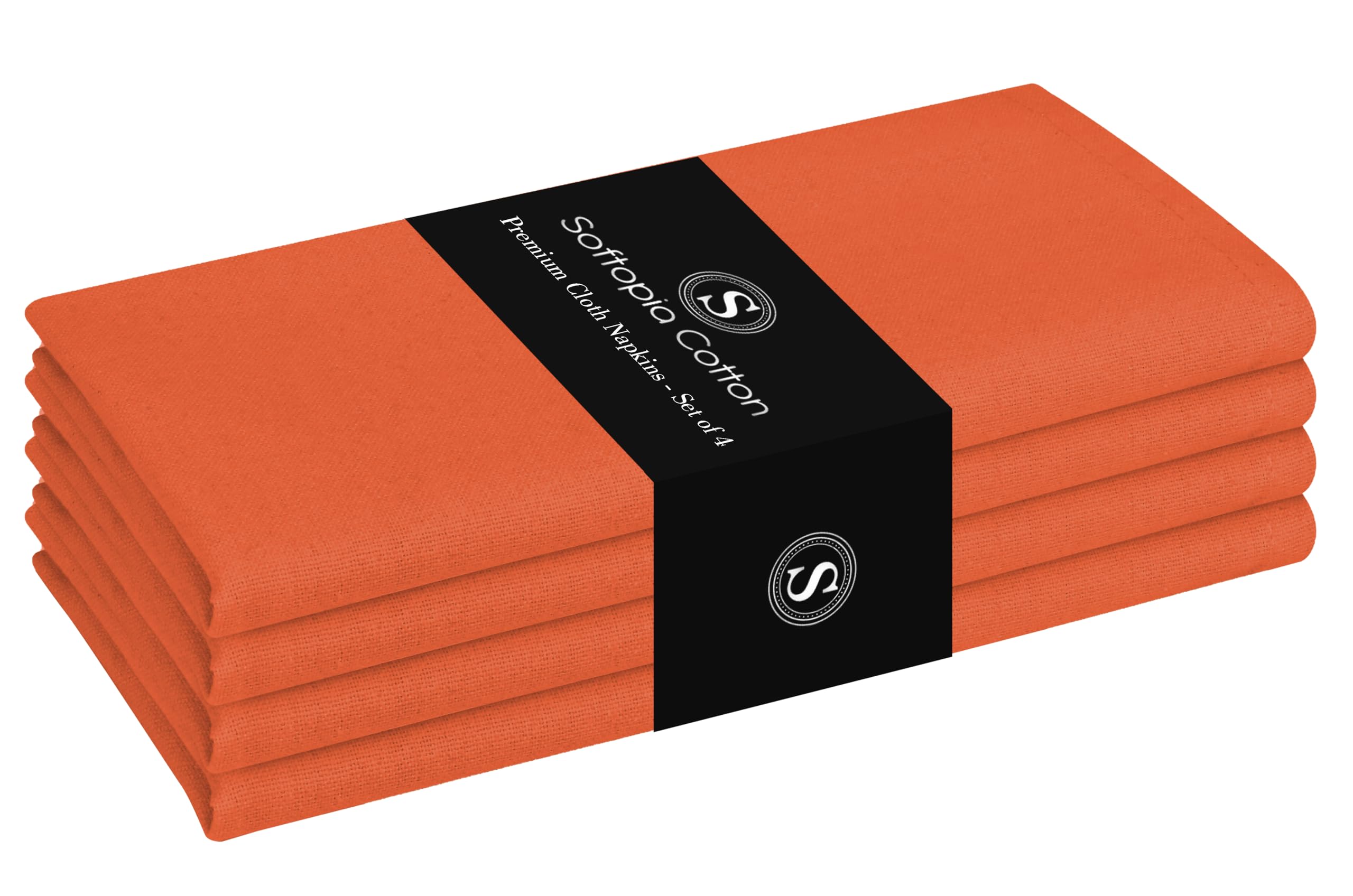 Napkin 100% Cotton Cloth Napkin Decorative Washable Napkins Set of 4 for Home, Kitchen, Dining, Cocktail Parties &amp; Camping - Orange (17"x17")