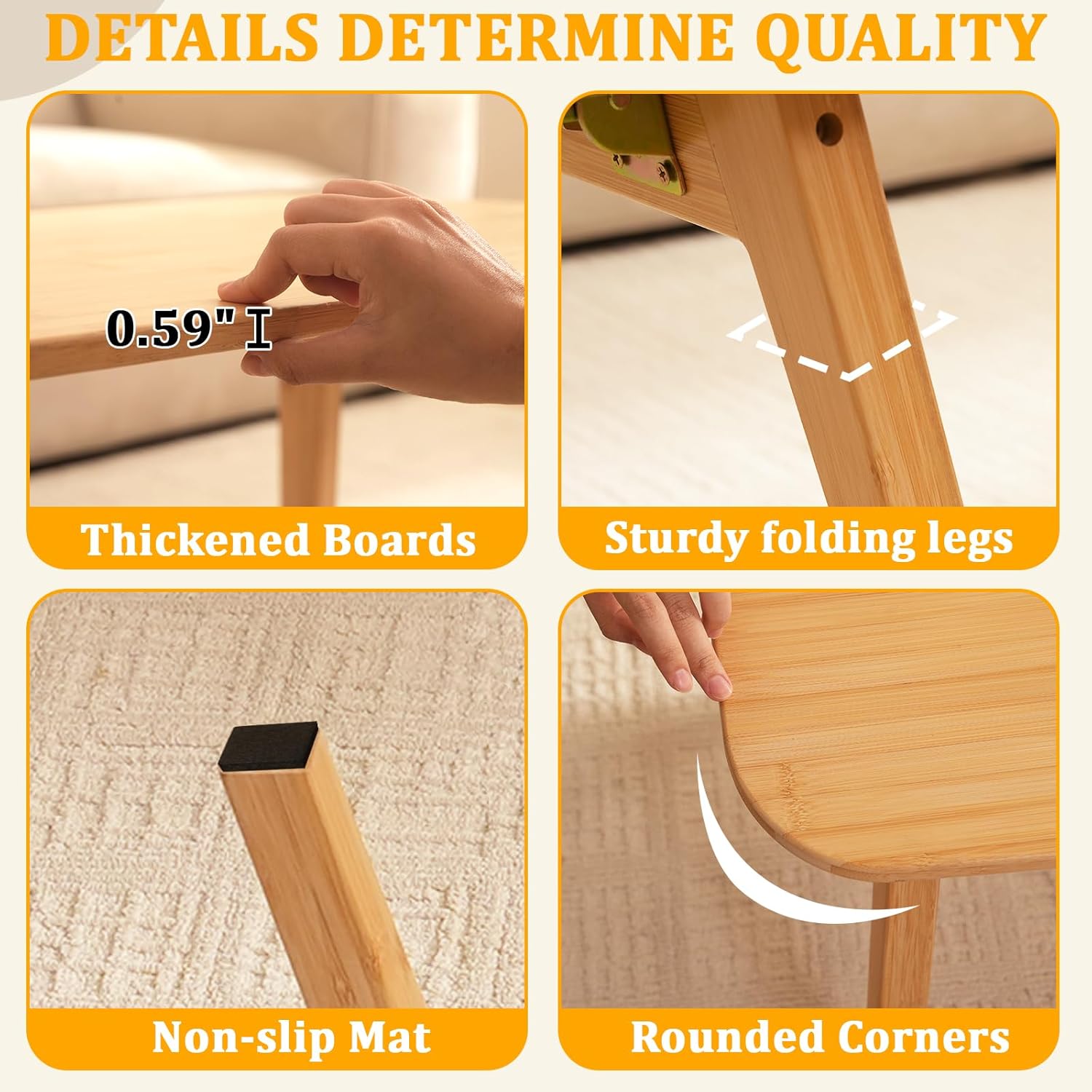 Coffee Table Foldable Mid Century Desk TV Stand with Open Storage Shelf Center Table for Living Room Furniture RV No Assembly, Natural (39.37IN)