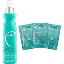 Malibu C Leave-In Conditioner Mist Moisturizing Heat Protectant for All Hair Types 9 oz, Swimmers Wellness Hair Remedy 1 Packet - Hydration, Chlorine Protection & Color Care