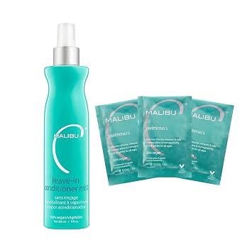 Malibu C Leave-In Conditioner Mist Moisturizing Heat Protectant for All Hair Types 9 oz, Swimmers Wellness Hair Remedy 1 Packet - Hydration, Chlorine Protection & Color Care