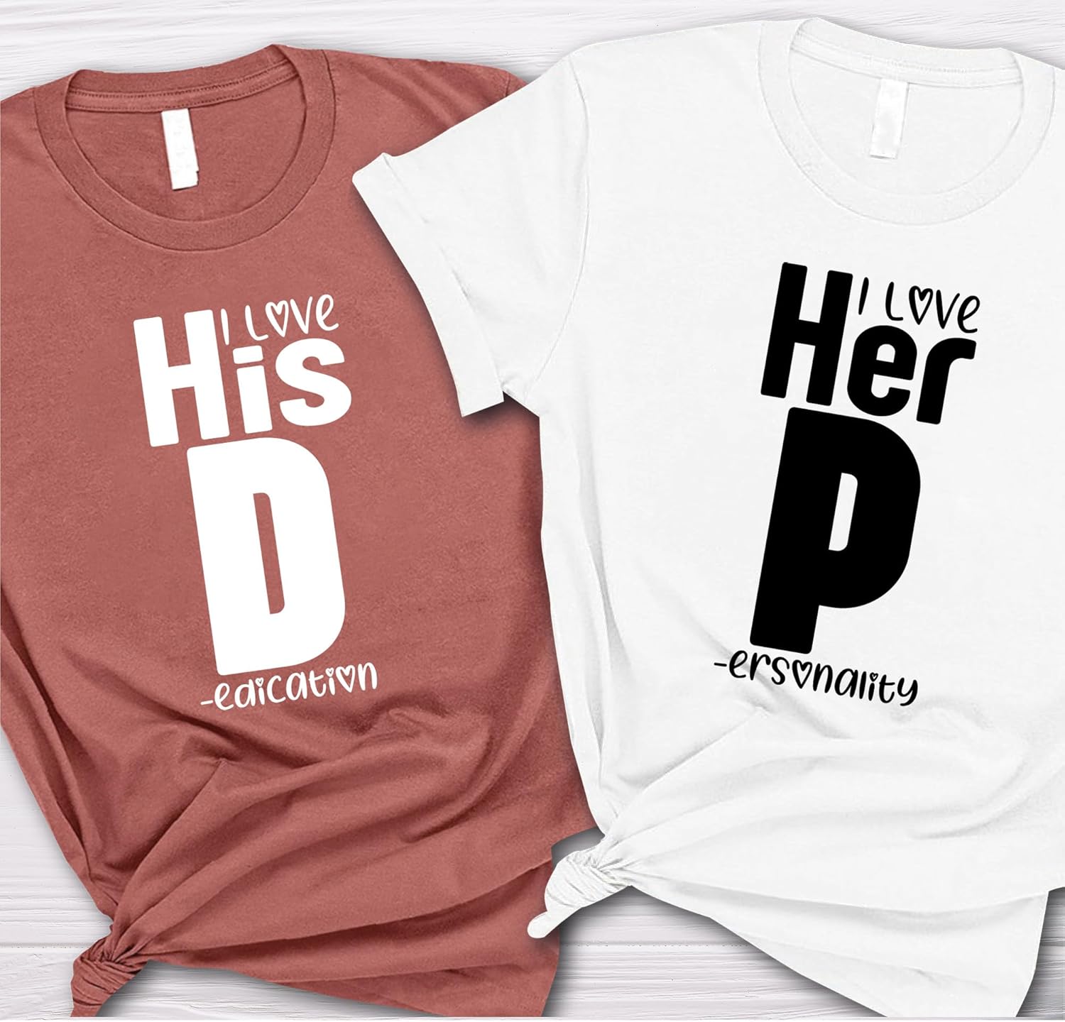 I Love His Dedication and Her Personality Shirts Sweatshirts Hoodies Set, Couple Matching T-Shirt Gift for Valentines Day, Valentine Couple Shirt Sweater Gift for Friend Wife Fiance Pink - Image 3