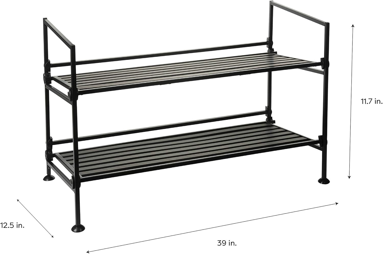 Organize It All 2 Tier Shoe Rack, Dimensions: 25.12 x 11.42 x 17.01, Stackable, Home Organization, Great for Closets, Bedroom, Freestanding, Easy Assembly, Espresso