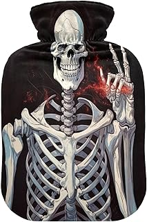 Wajiw Hot Water Bottle with Cover 2L Warm Water Bottle for Hot and Cold Compress Hot and Cold Therapies,Hand Feet Warmer,Halloween Skeleton