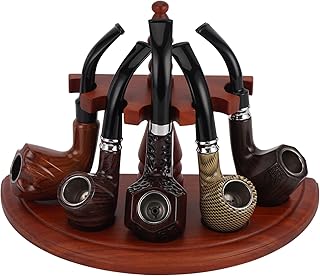 Solid Rosewood Pipe Stand Holder for 5 Pipes - Artisan Handcrafted Tobacco Pipe Luxury Organizer with Roman Columns| Natural Wood Grain Display & Collector's Storage Rack(Tobacco Pipe Not Included)