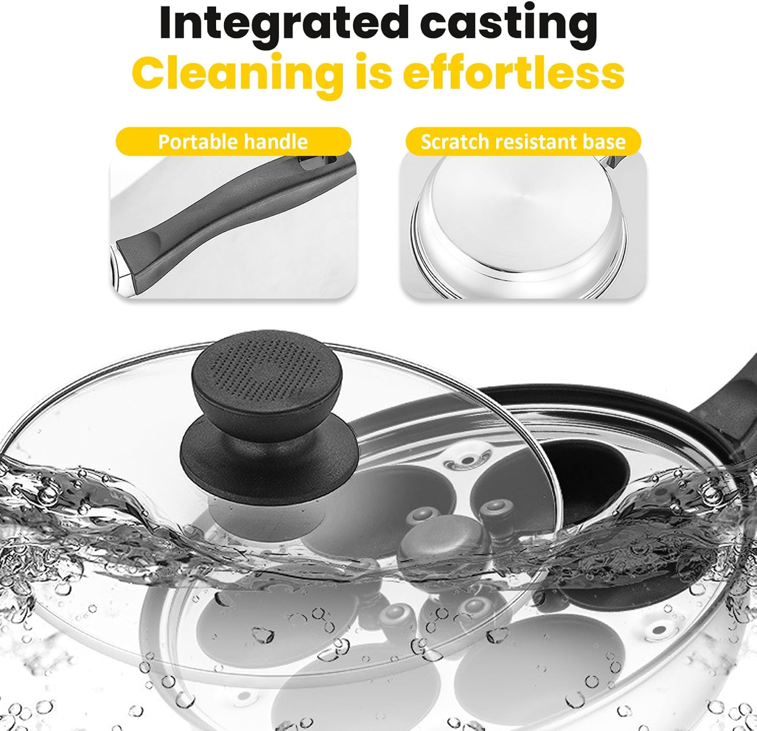 304 Stainless Steel 4-Egg Nonstick Poached Egg Cooker Pan with Handle, Easy-to-Use Poacher for Healthy Breakfast, Kitchen Tools