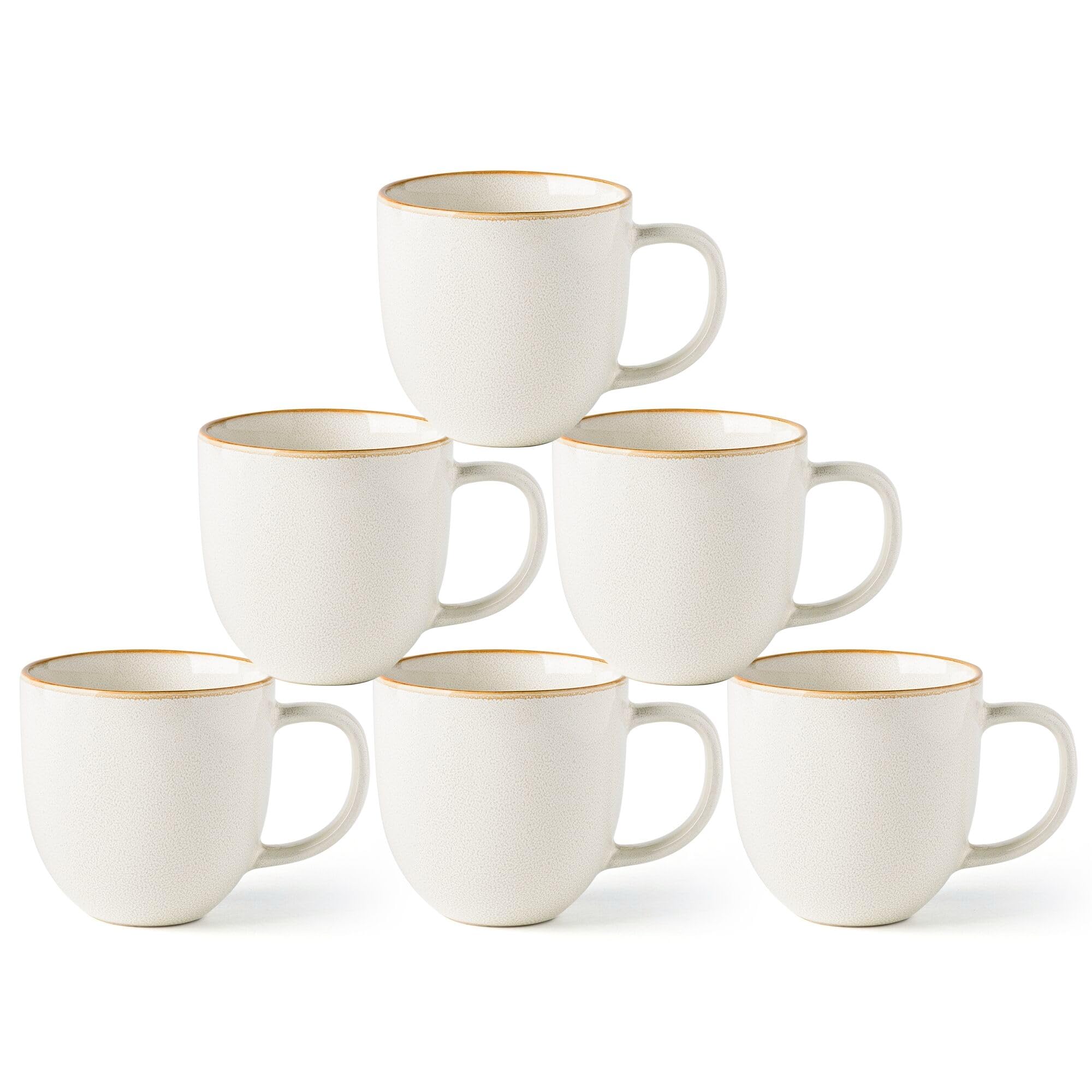 AmorArc 12oz Coffee Mugs, Ceramic Coffee Mugs set of 6 for Man, Woman, Dad, Mom, Modern Coffee Mugs with handle for Latte/Cappuccino/Milk/Cocoa. Dishwasher&Microwave Safe, White-Reactive Glaze