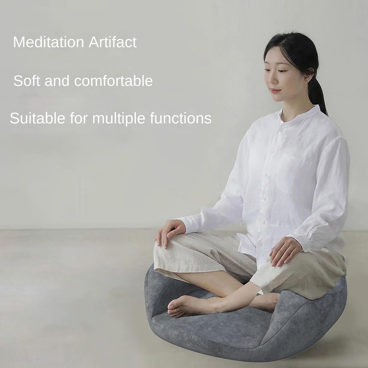 Ergonomic Meditation Cushion, Suede Floor Seat for Yoga and Mindfulness Practice, Memory Foam, Curved Back Support (Grey)