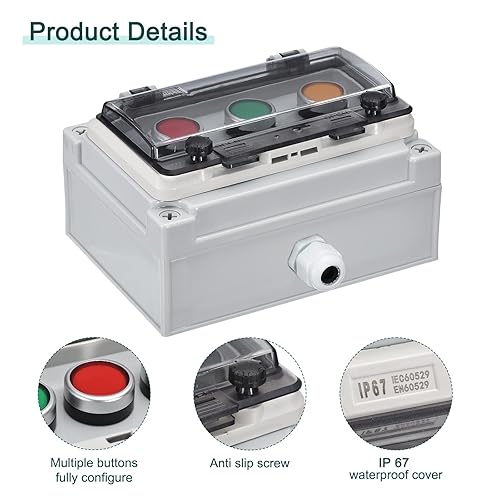Miniatura 5 de MECCANIXITY IP67 botón de la caja ABS botón verde botón rojo botón amarillo botón para interior y exterior comunicación eléctrica equipo de fuego
