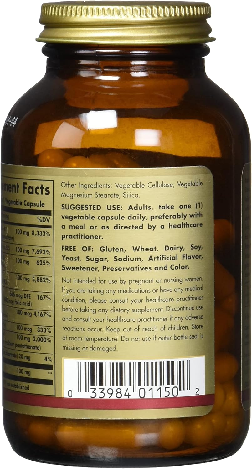 Solgar B-complex "100", 100 Vegetable Capsules - Heart Health, 100 Count (Pack of 12)