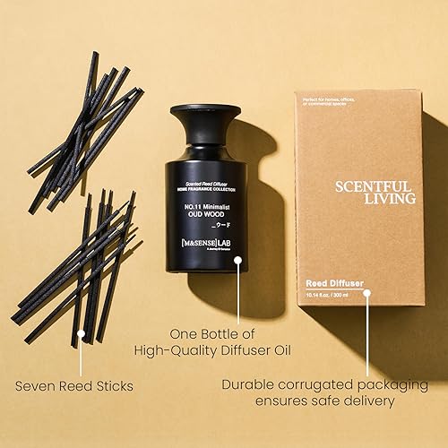 Miniatura 5 de M&SENSE Juego de Difusor de Varillas, Difusor de Varillas Grande de 10.14 fl oz, Perfumado de Madera Oud con Aceites Esenciales Naturales, de Larga
