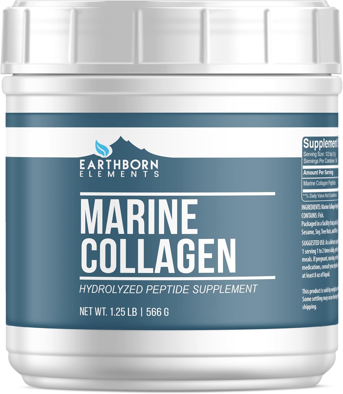 Earthborn Elements Hydrolyzed Marine Collagen Peptides Powder 1.25 lb, Pure & Undiluted, Dietary Supplement