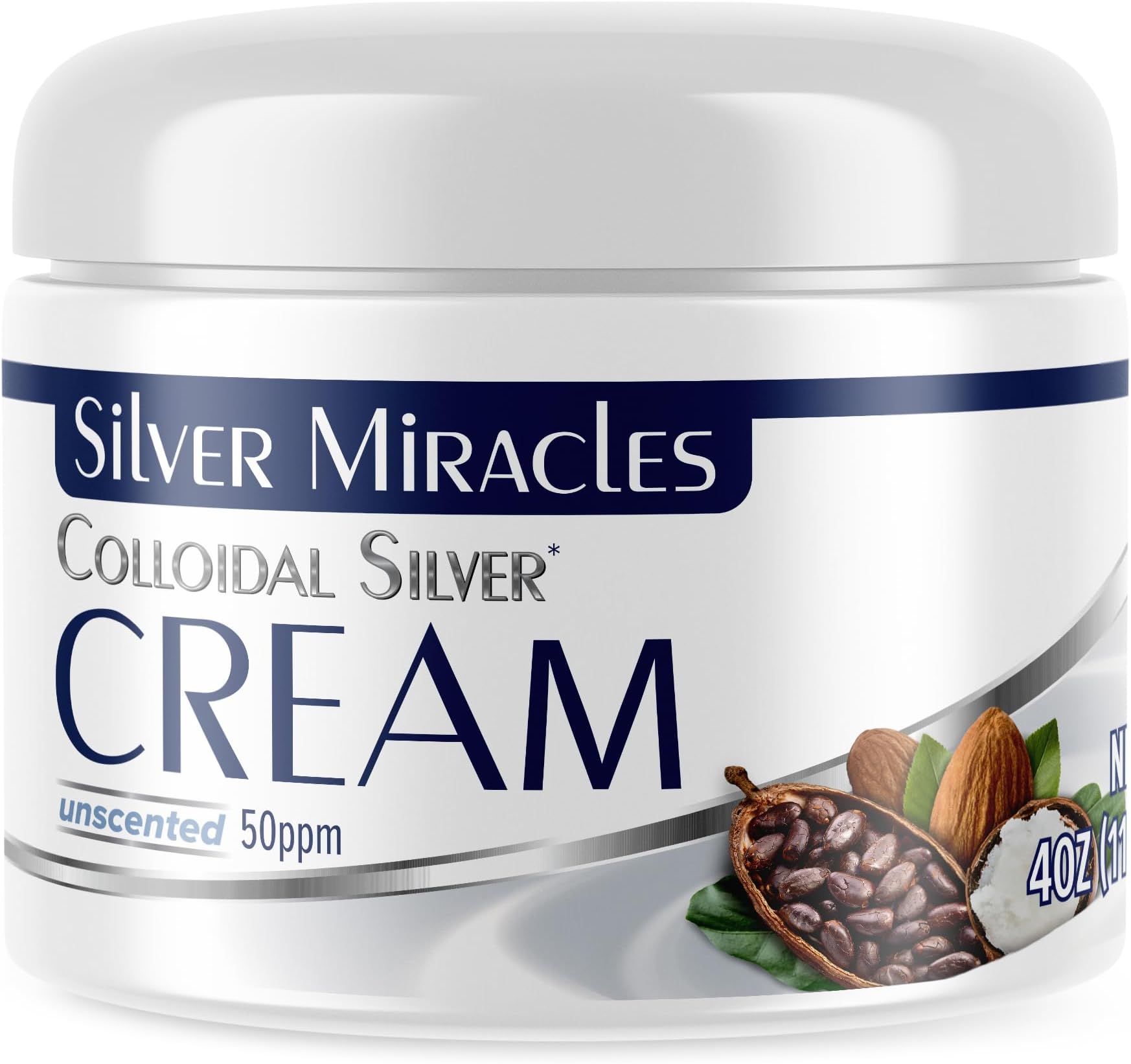 Silver Miracles Colloidal Silver Cream - 4oz - Colloidal Silver Skin Healing Cream - Scent And Dye Free - Moisturizes Dry Skin - Made With 99.999% Pure Silver
