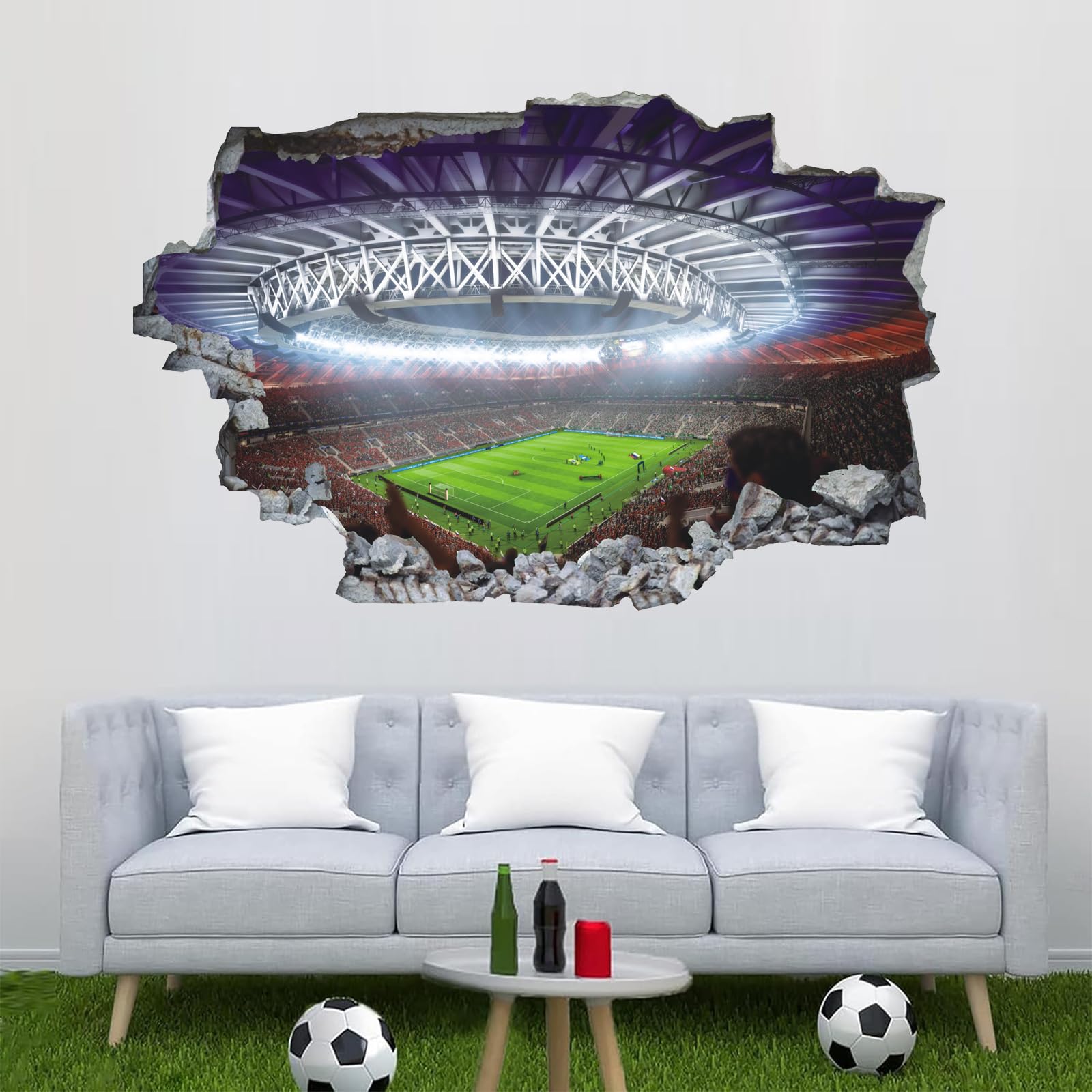ANHUIB Fussball Wandtattoo,Wandaufkleber Kinderzimmer Fußball,Durchbruch Wandaufkleber Jungen,3D Fußball Arena Wandtattoo Jugendzimmer Junge,Wandstikcer für Schlafzimmer Deko,Fussball Poster Geschenk