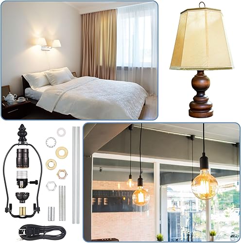 Miniatura 6 de Kit de 2 lámparas para hacer una lámpara, kit de lámpara de mesa, kit de cableado de lámpara de bricolaje con arpa de 8 pulgadas, tubo de lámpara de