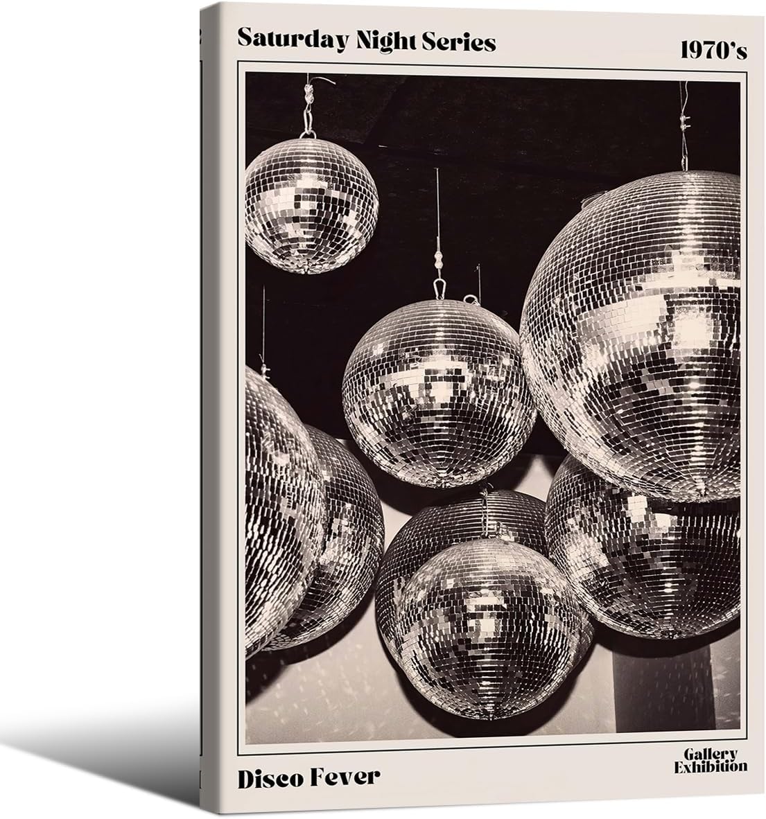 70s Disco Ball Newspaper Wall Art Vintage Black and White Art Posters 24x36 inch Framed Funky Aesthetic Canvas Prints Retro Bar Cart Decor for Bar Bedroom