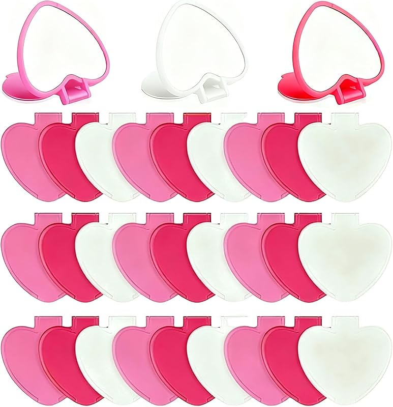 Espelho compacto dobrável em formato de coração Zaruatu, cores rosa, rosa-claro e branco, Pacote com 36