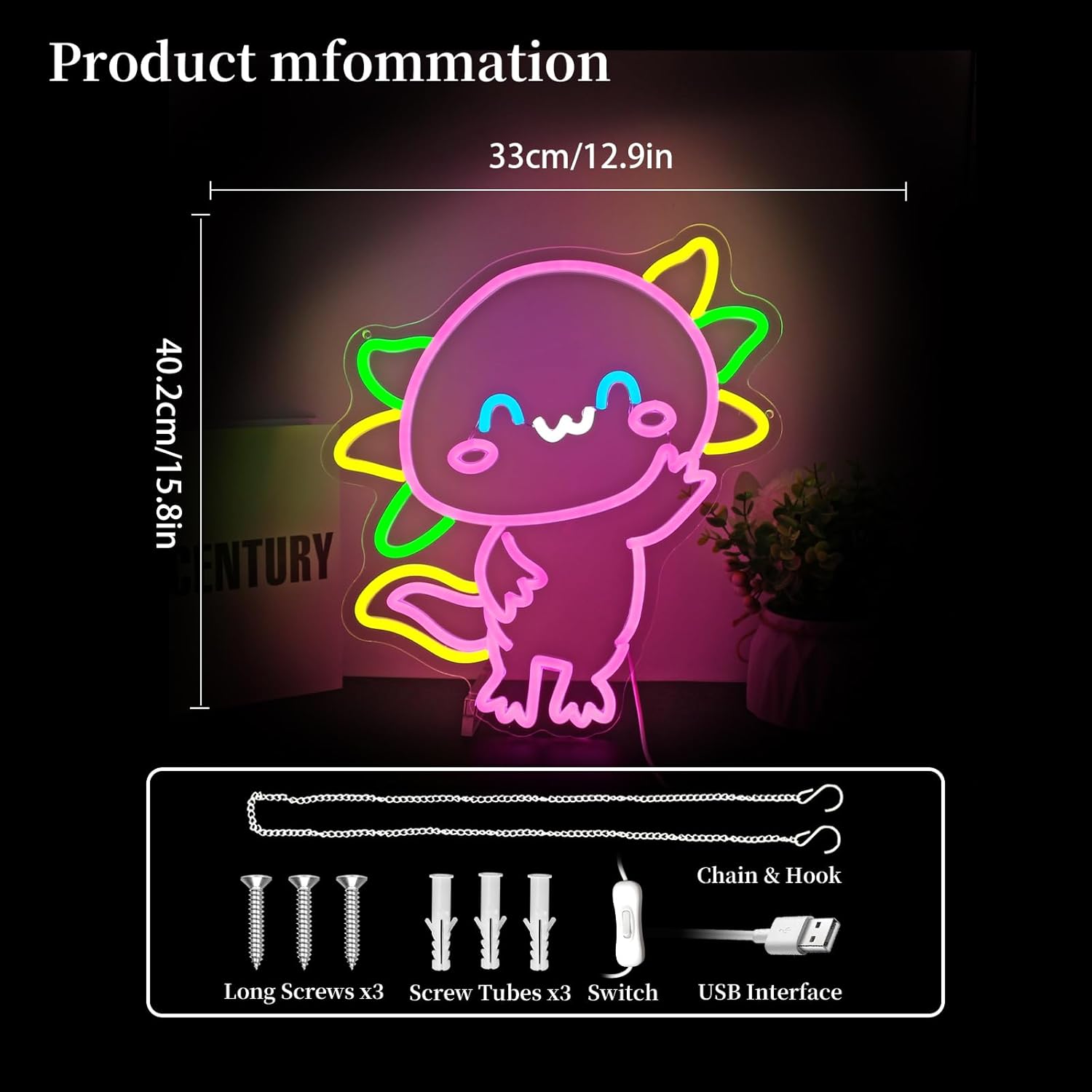 Axolotl Neon Sign Led Neon Lights Salamander Signs for Wall Decor Light Up Sign for Birthday Party Club Gift