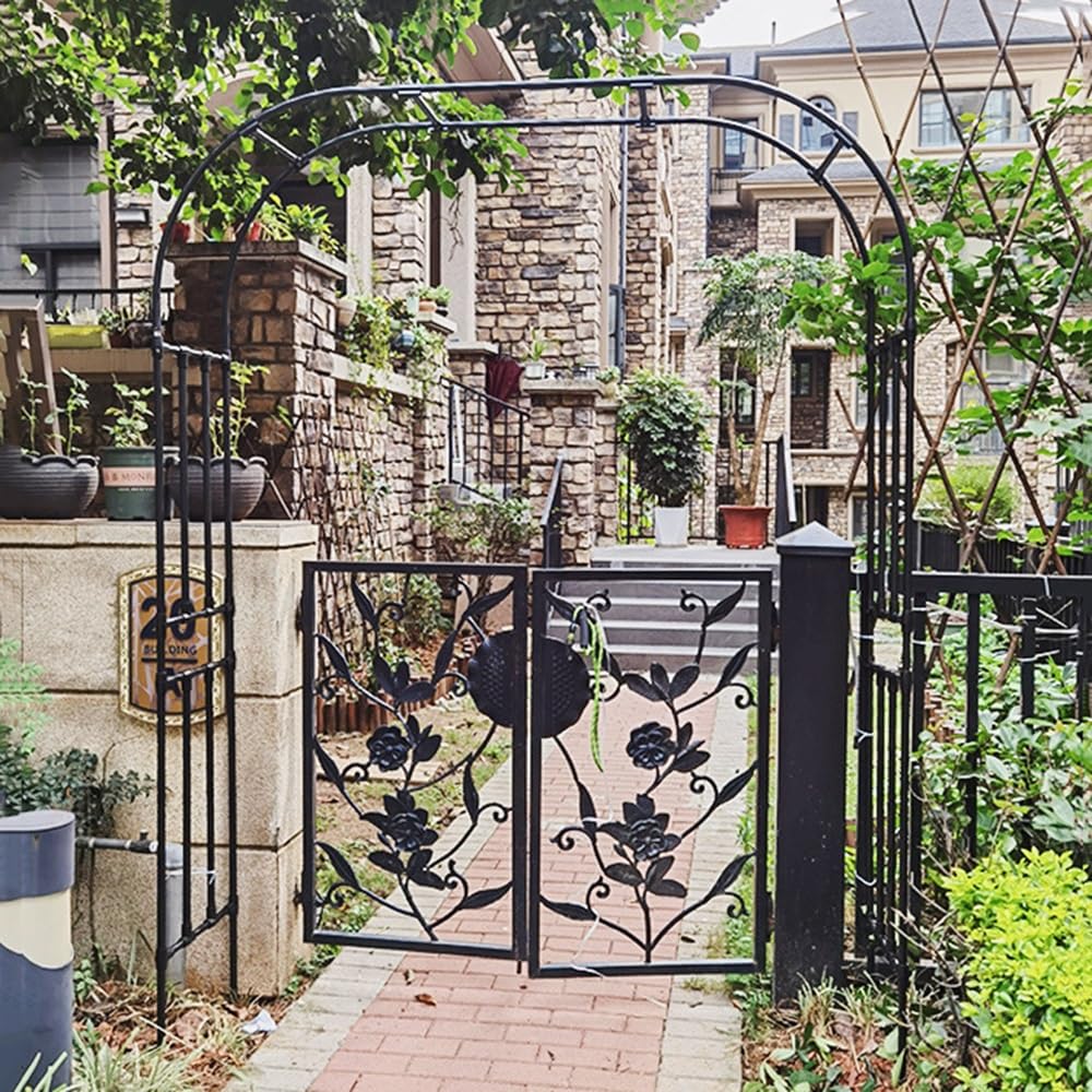 Arco de jardín de metal y enrejado para plantas trepadoras, soporte de flores resistente