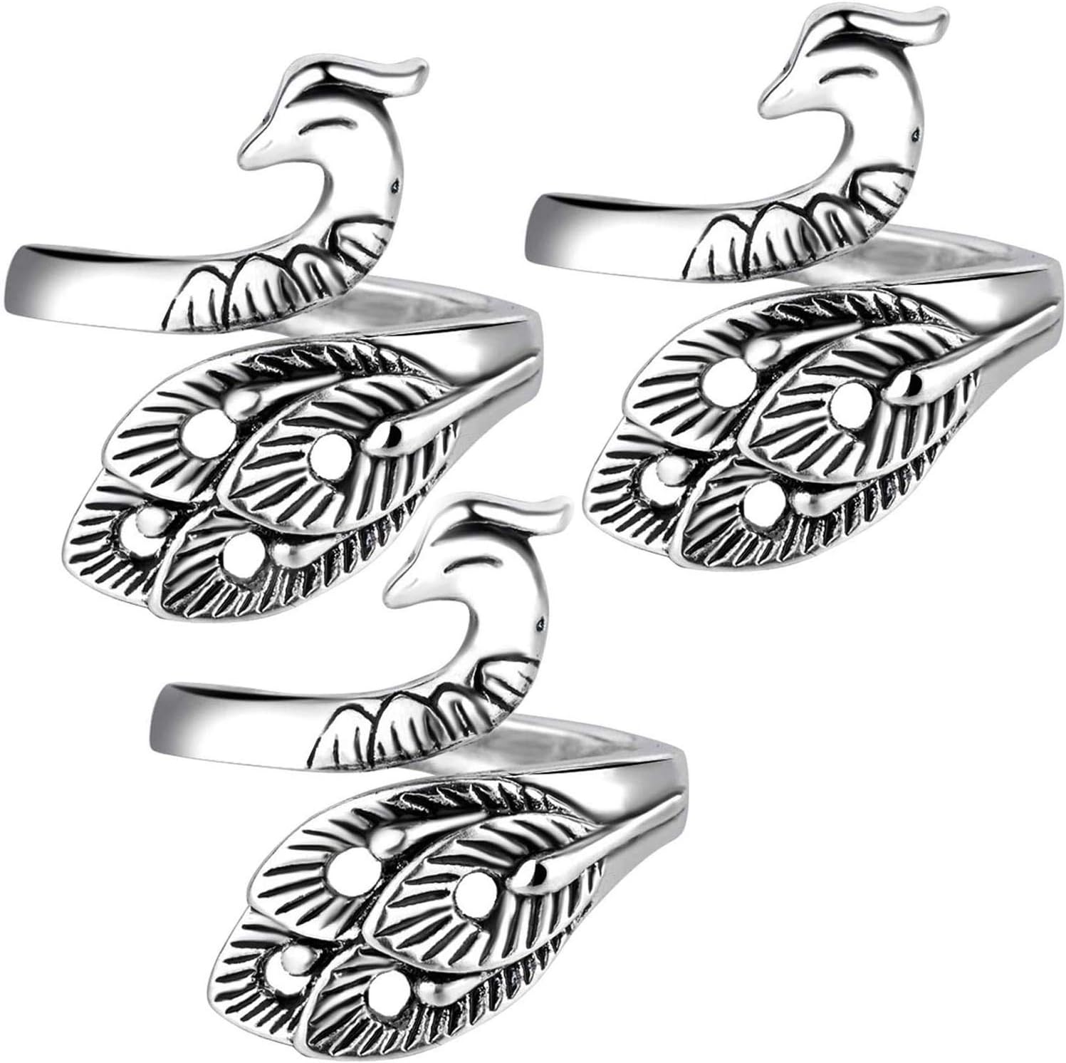 3Pack Adjustable Knitting Loop Crochet Loop Ring Knitting Accessories,Peacock Open Finger Ring,Adjustable Braided Ring for Faster Knitting