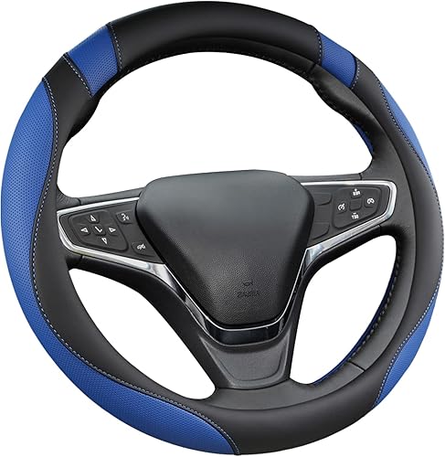 Miniatura 8 de West Llama Funda personalizada para volante de automóvil para Chevy de 14.5 a 15 pulgadas, cubierta de volante para Chevy (negro + azul - tamaño