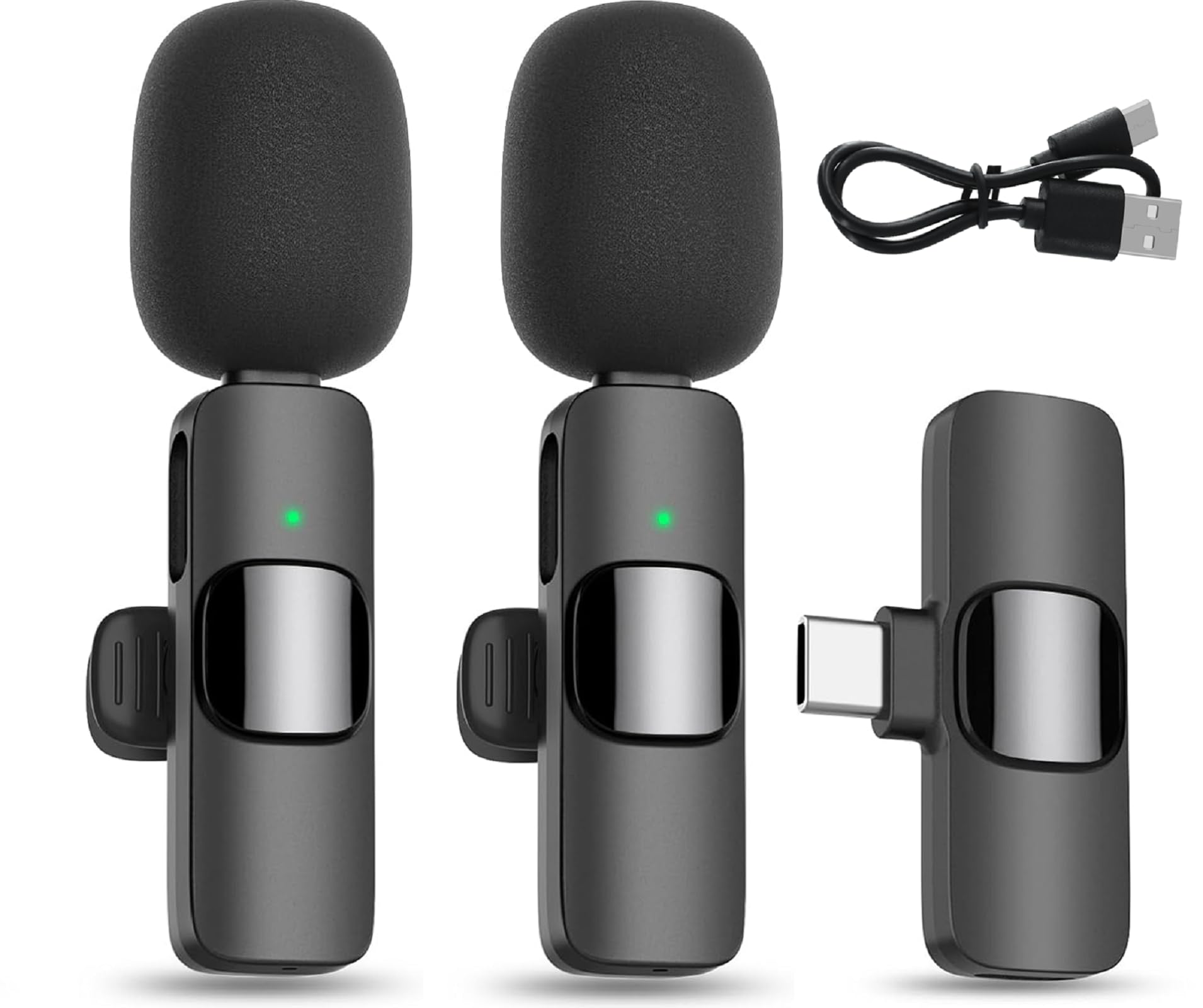 Microfono Wireless Androide (Tipo c) Mini Microfono Lavalier Doppio Microphone per YouTube/Live Stream/Vlog/Intervista/Videoregistrazione/Podcast, con Costruito in Chip di Riduzione del Rumore