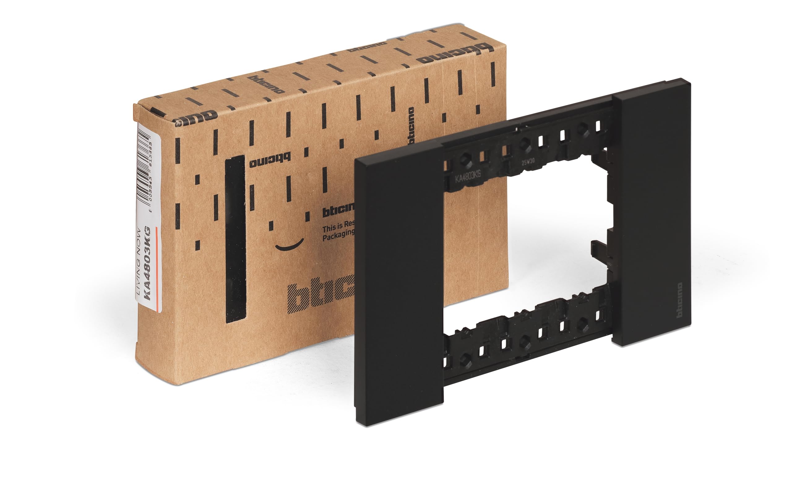 Bticino KA4803KG Living Now - Placca 3 Moduli, Nera, 135 x 50 x 10 cm