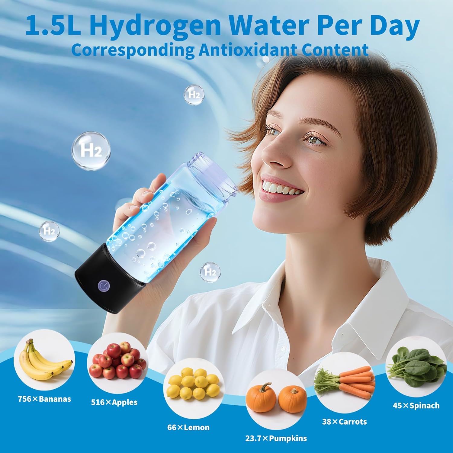 Hydrogen Water Bottle: 4500+ PPB Portable Hydrogen Generator with SPE PEM Tech, 15oz Double-Wall Insulated Glass, Rechargeable for Uses - Fast Hydration for Sports, Gym, Outdoor Travel, Healthy Gift - Image 6