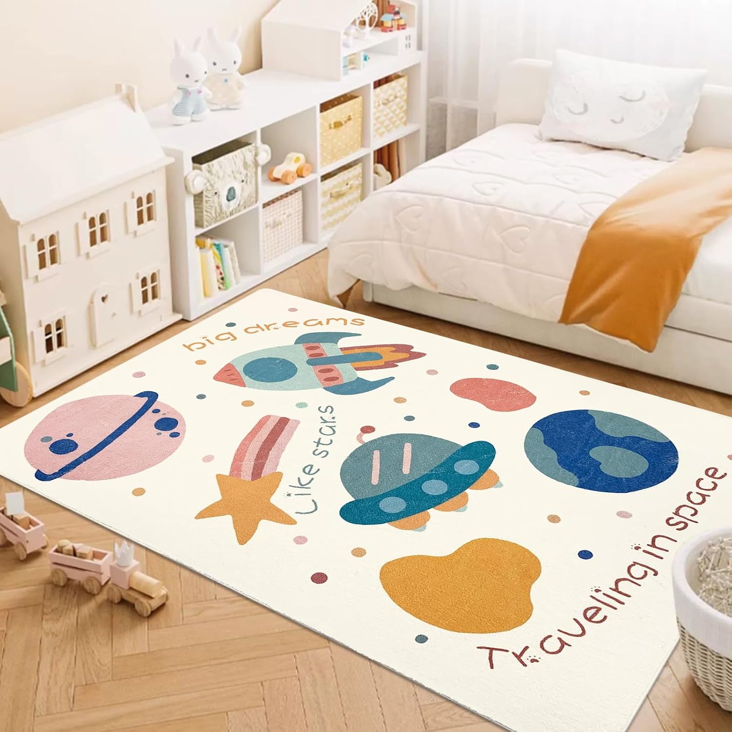 ABREEZE Play Mat, Faux Wool Kids Play Area Rugs 4' x 5.3' Kids Nursery Door Mat Soft Plush Non-Slip Childrens Carpet for Bedroom Living Room Playroom，Space