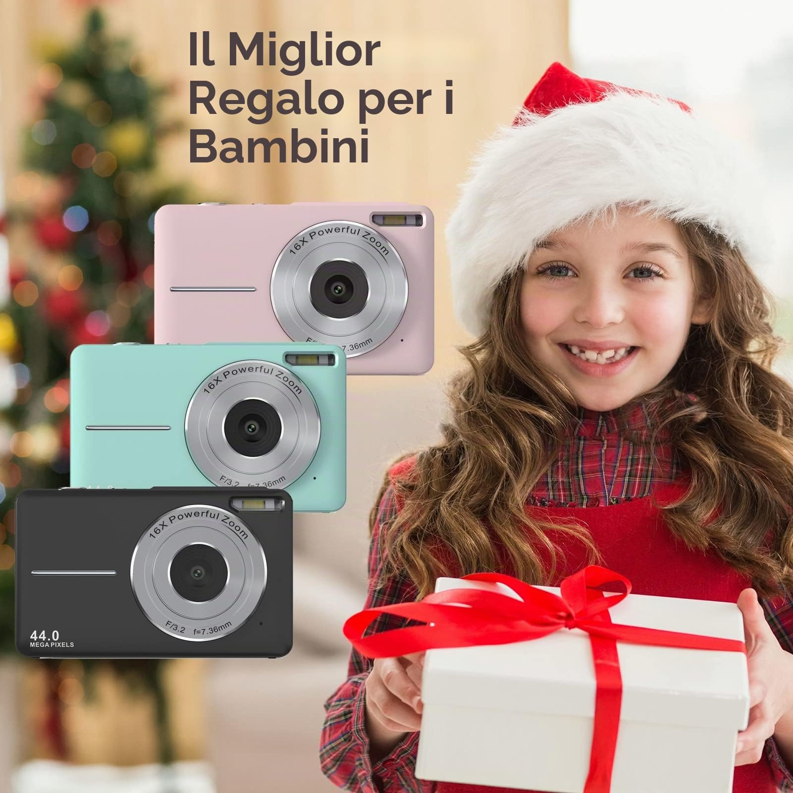 Videocamera Digitale Portatile 1080P Videocamera 44MP Messa A Fuoco Automatica 2.5 Schermo IPS Zoom Digitale 16X Rilevamento Volti Anti-Vibrazione Cattura Sorriso