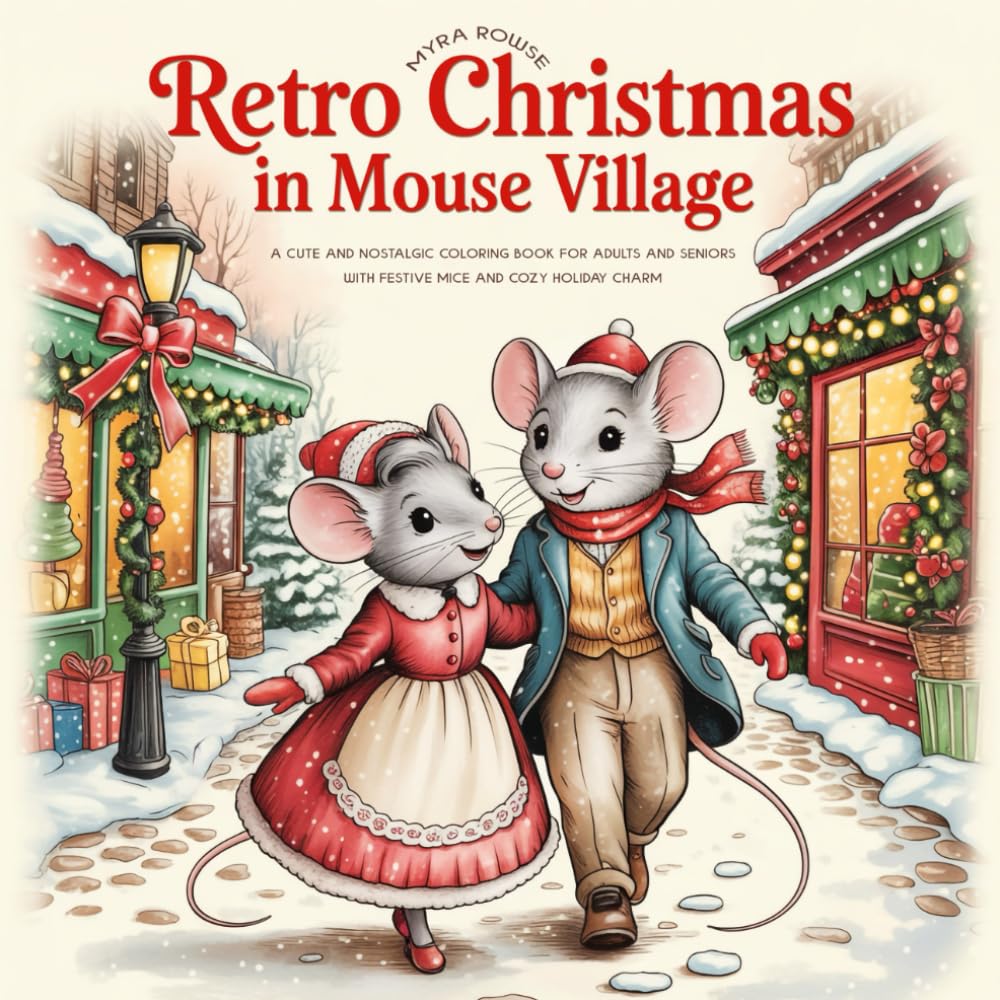 Retro Christmas in Mouse Village: A Cute and Nostalgic Coloring Book for Adults and Seniors with Festive Mice and Cozy Holiday Charm