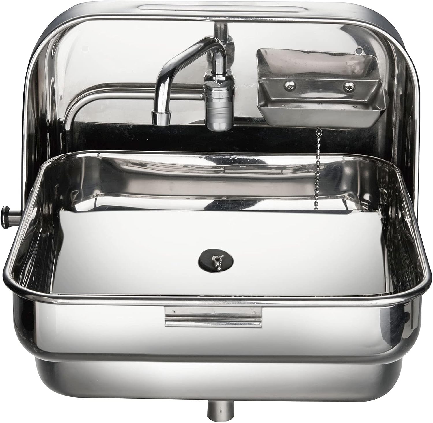 RV Sink 304 Stainless Steel RV Camper Kitchen Sink with Single Cold Faucet 14.56x14.76x15.35inch RV Folding Sink Suitable for caravans,RV and Boats