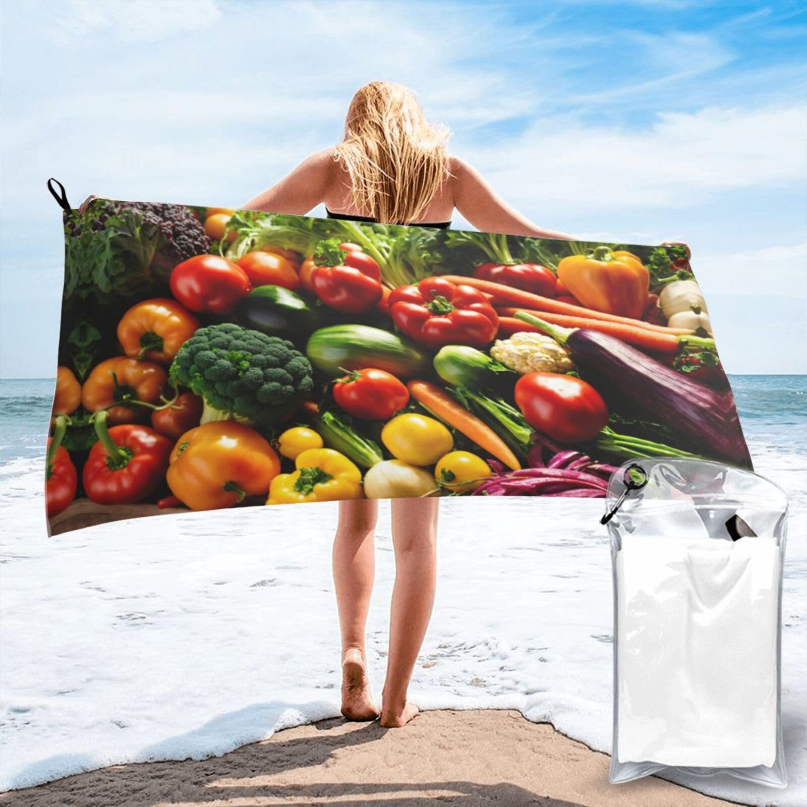 KAPPTYY Vegetable Fruit Print Quick Dry Towel Bath Shower Beach Wrap For Gym Vacation Adults