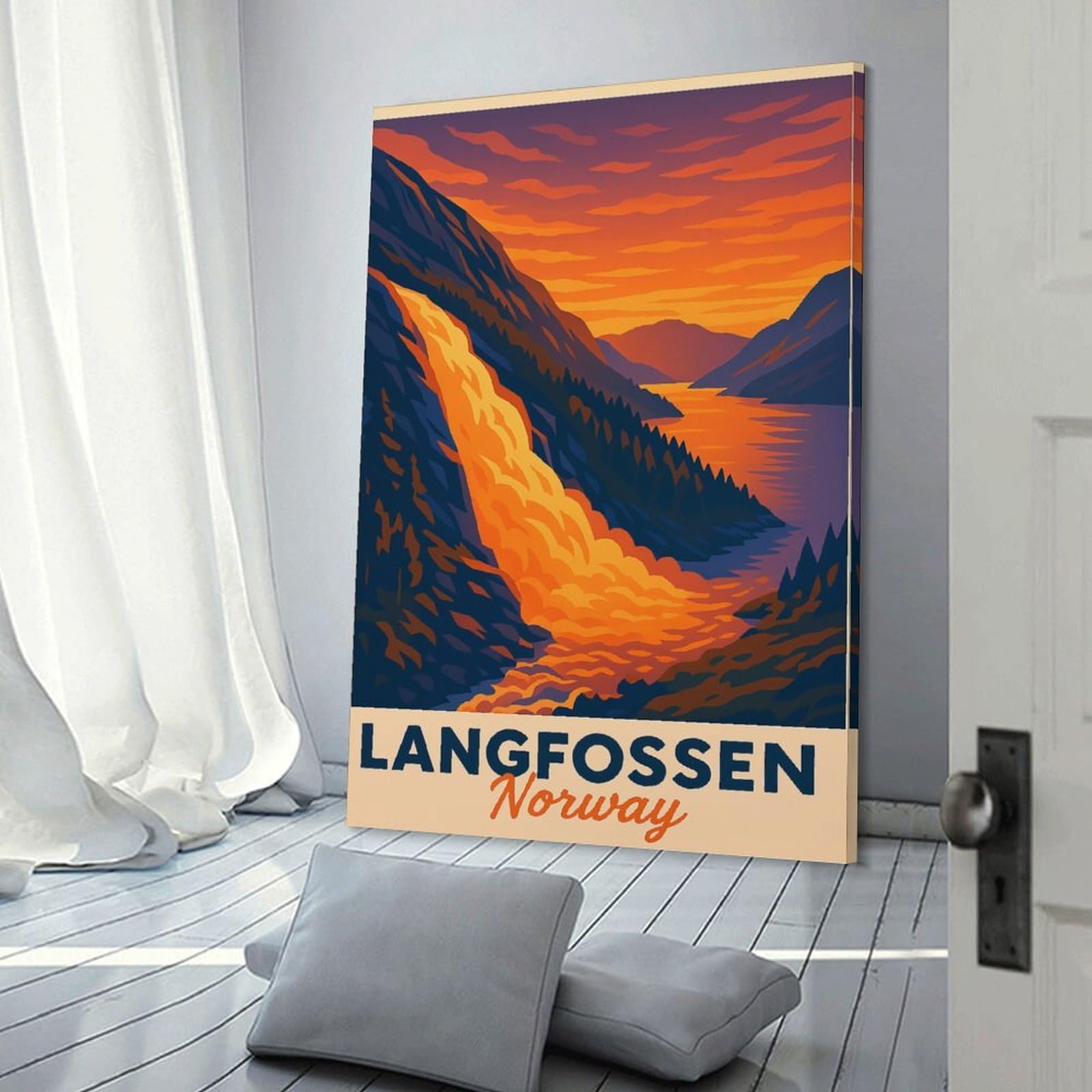 Junmoney Langfossen Norway Travel Canvas Wall Decor 24x36inch(60x90cm), for Entrance Walls, Hall Decor Or Foyers, Wall Decor to Refresh Empty Corners