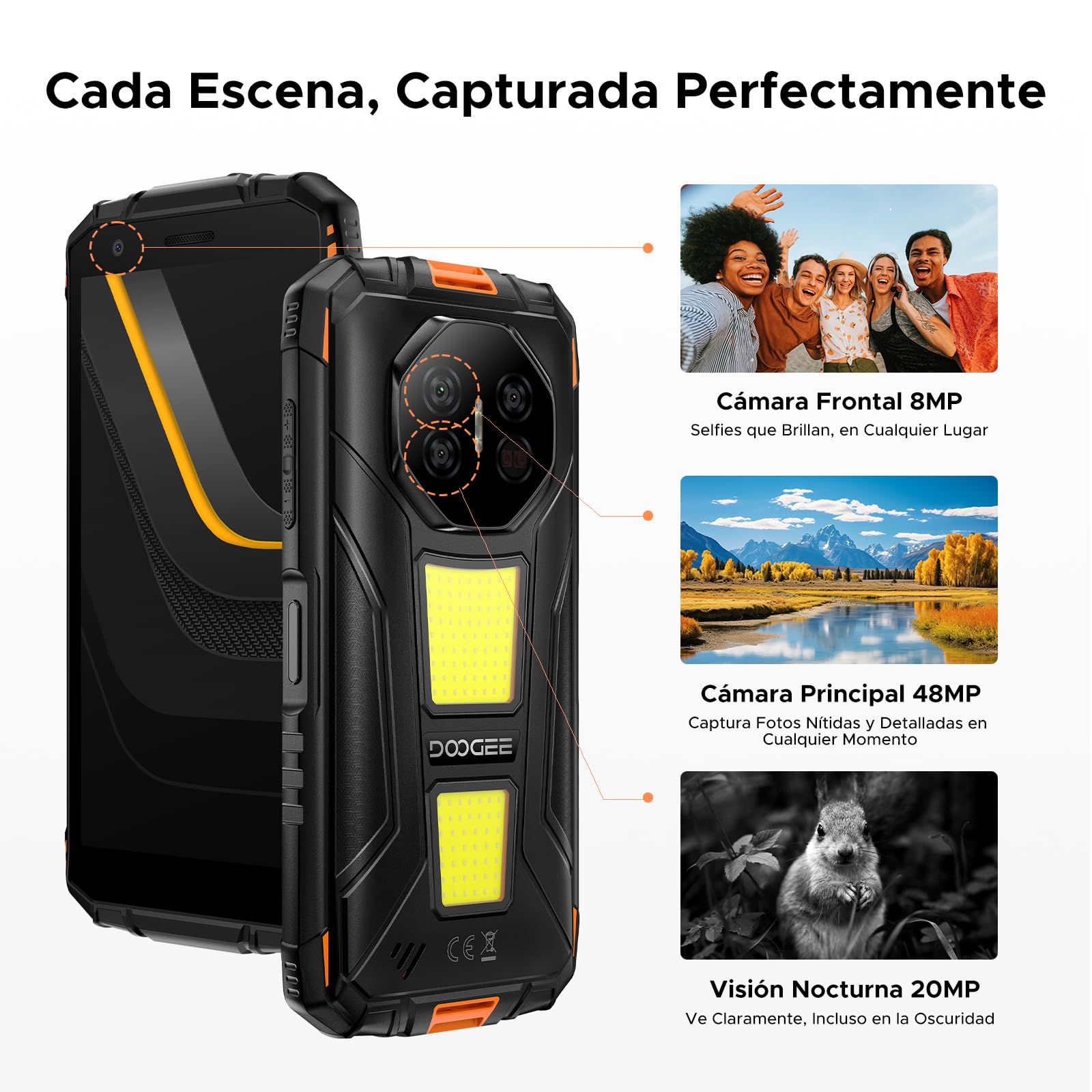 FIRE3MAX Movil Irrompible Android 15, 5.5"HD+ 8350mAh Batería Móvil Rugerizado, 32GB+256GB/2TB Octa-Core T7250, 48MP+8MP/IP68/Face & Huella Dactilar/OTG/NFC/Dual SIM 4.5G Móvil Resistente