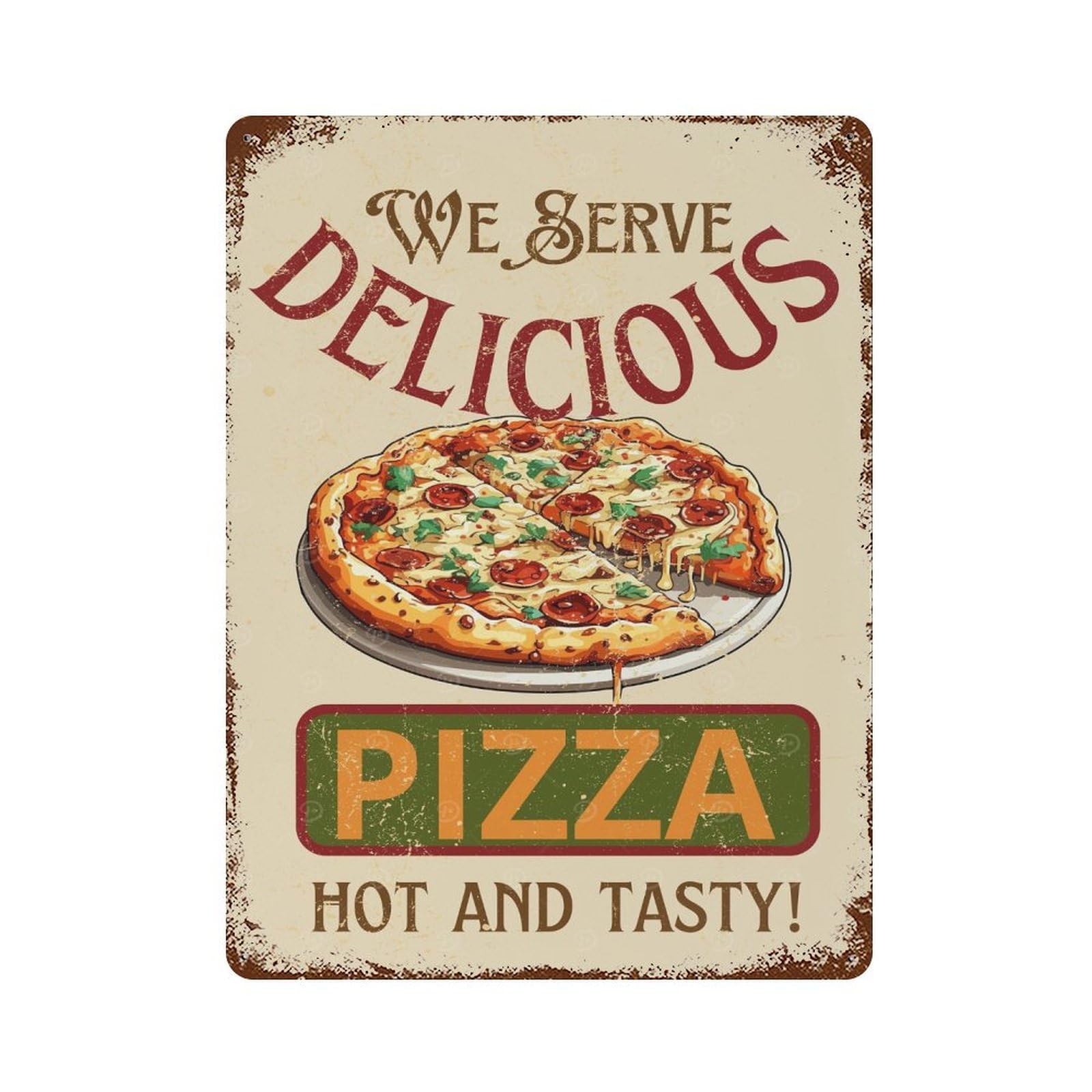 Rust Effect PIZZA RESTAURANT Aged Metal Wall Plaque 15.7"x11.8", Shabby Chic Decor for Basement, Hobby Room And Garage Decor